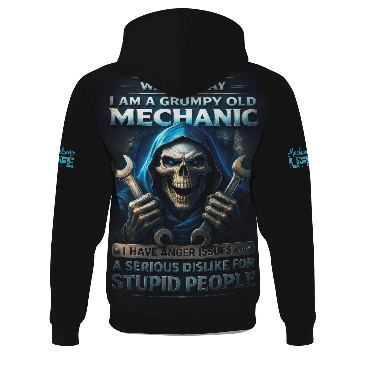 Blisscorners Personalized T-Shirt I Am A Grumpy Old Mechanic Blue Flame Grim Reaper Design Shirt For Mechanics