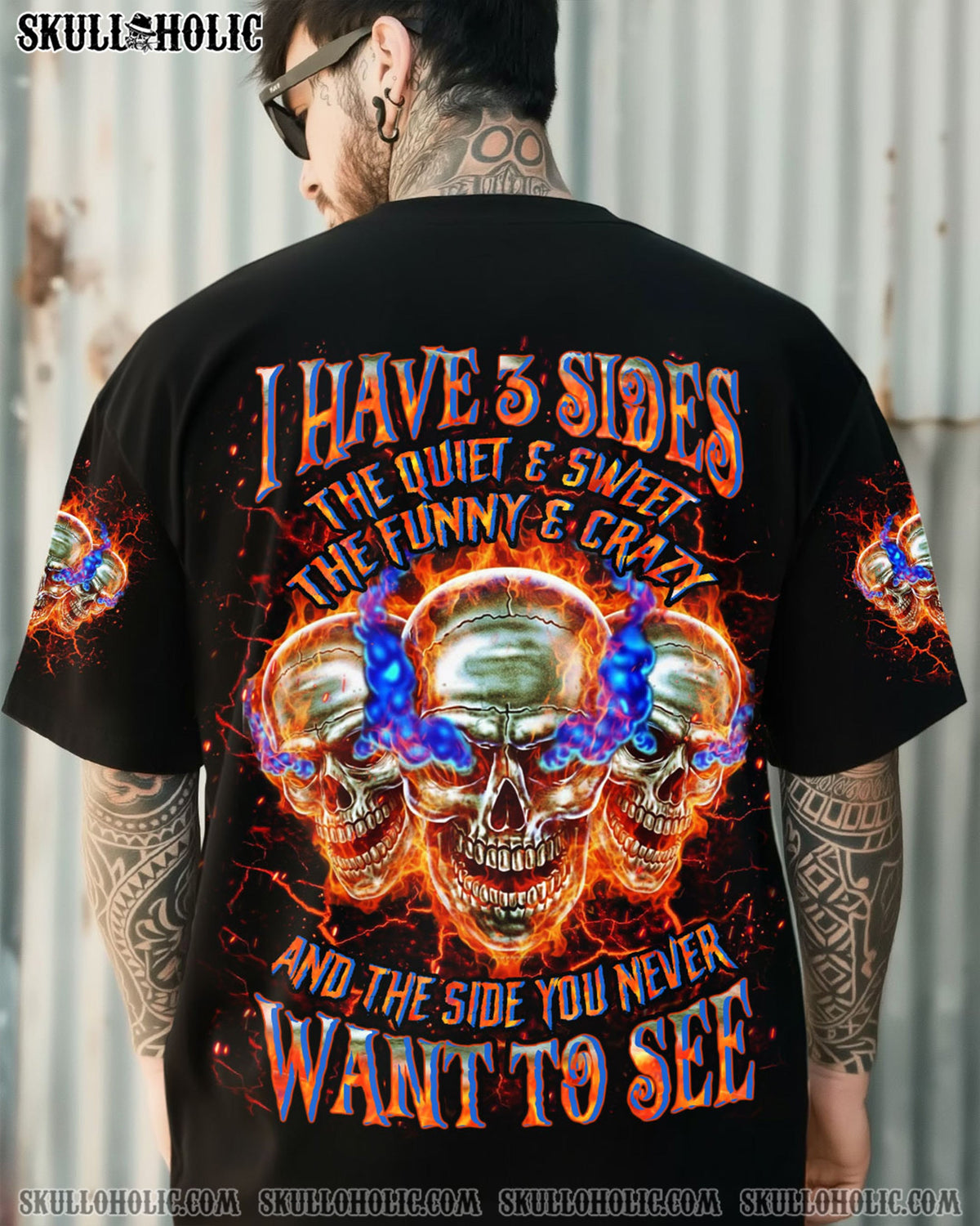 BLISSCORNERS I HAVE 3 SIDES 3 SKULLS ALL OVER PRINT