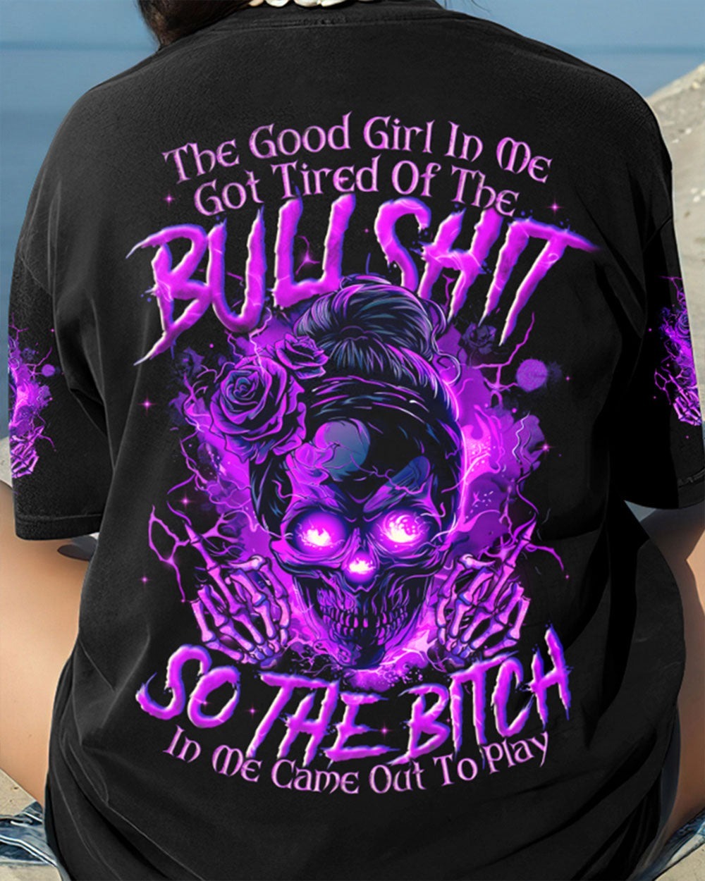 BLISSCORNERS THE GOOD GIRL IN ME SKULL MESSY BUN ALL OVER PRINT
