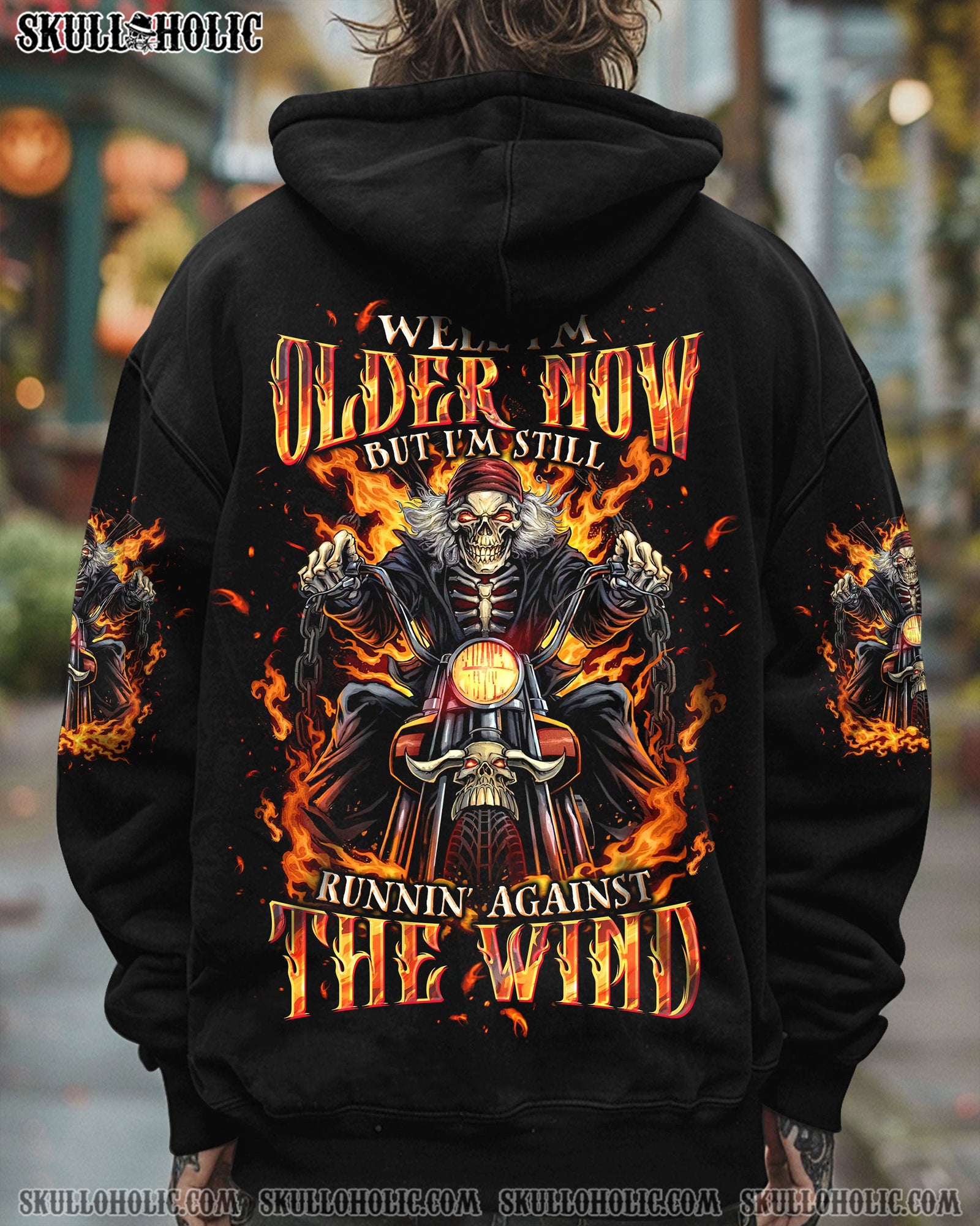 BLISSCORNERS RUNNING AGAINST THE WIND BIKER SKULL ALL OVER PRINT