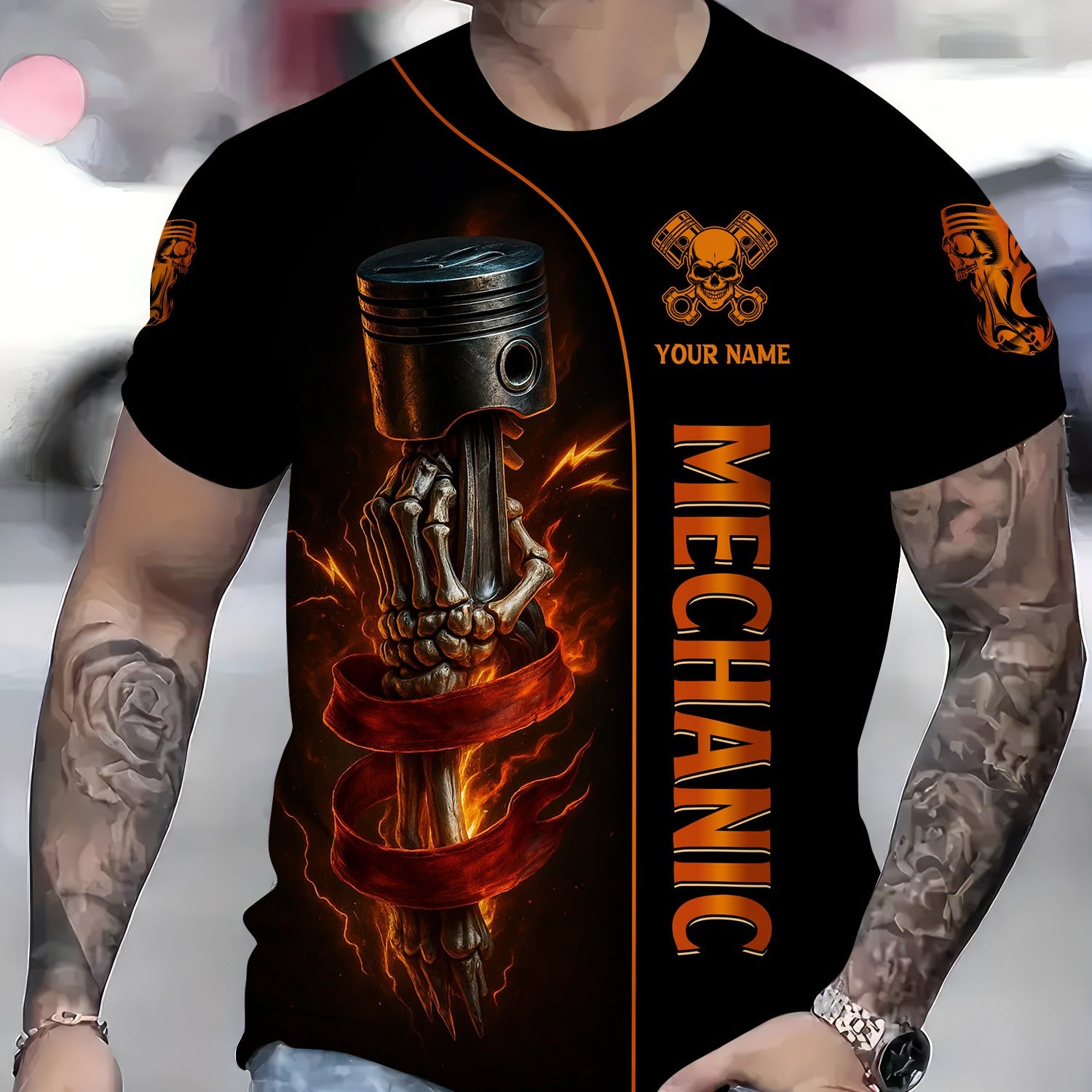 Blisscorners Personalized Mechanic Shirt, I'll Be In The Garage, Skull Hand Holding Piston Design, Gift For Men