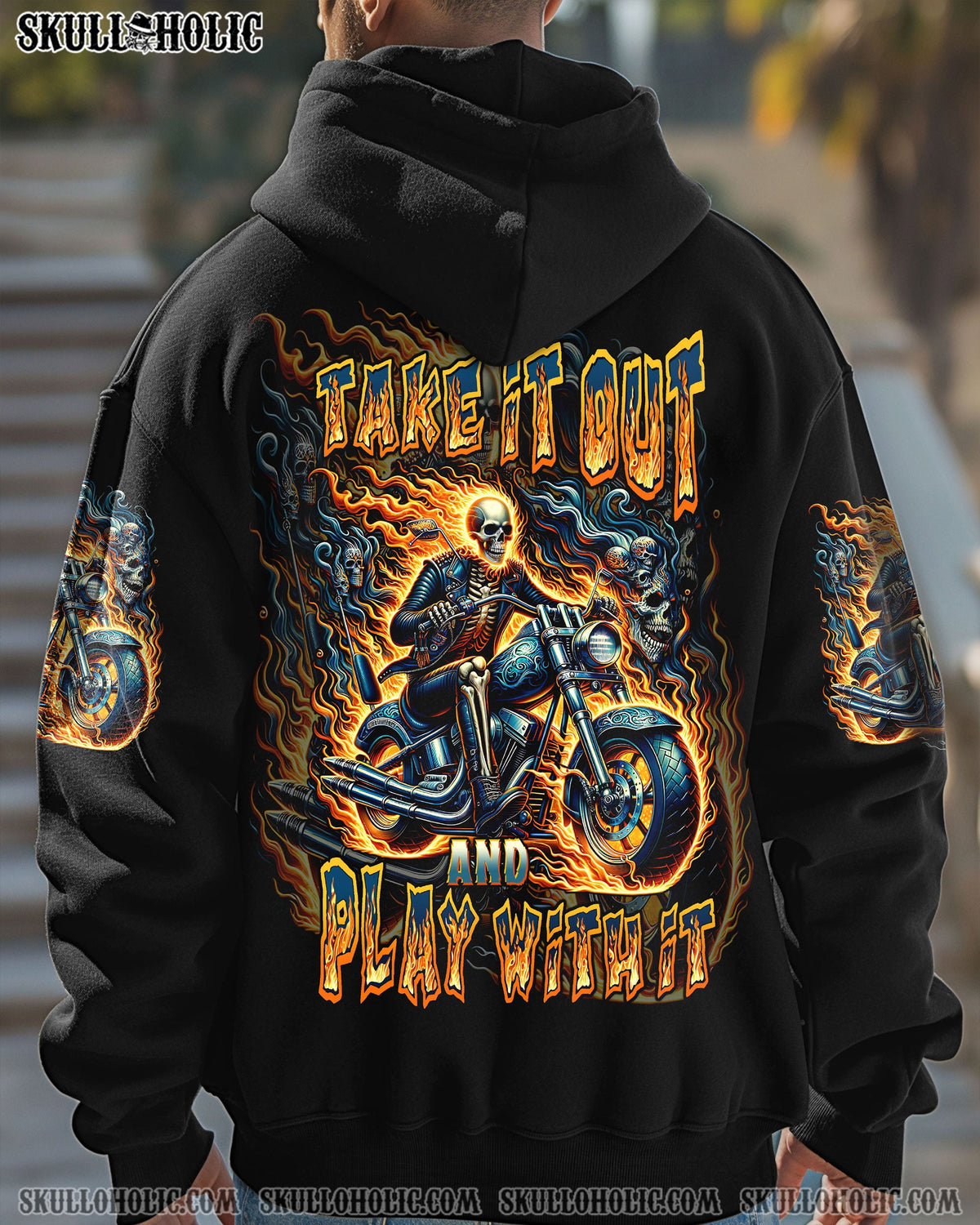 BLISSCORNERS TAKE IT OUT AND PLAY WITH IT BIKER SKULL ALL OVER PRINT