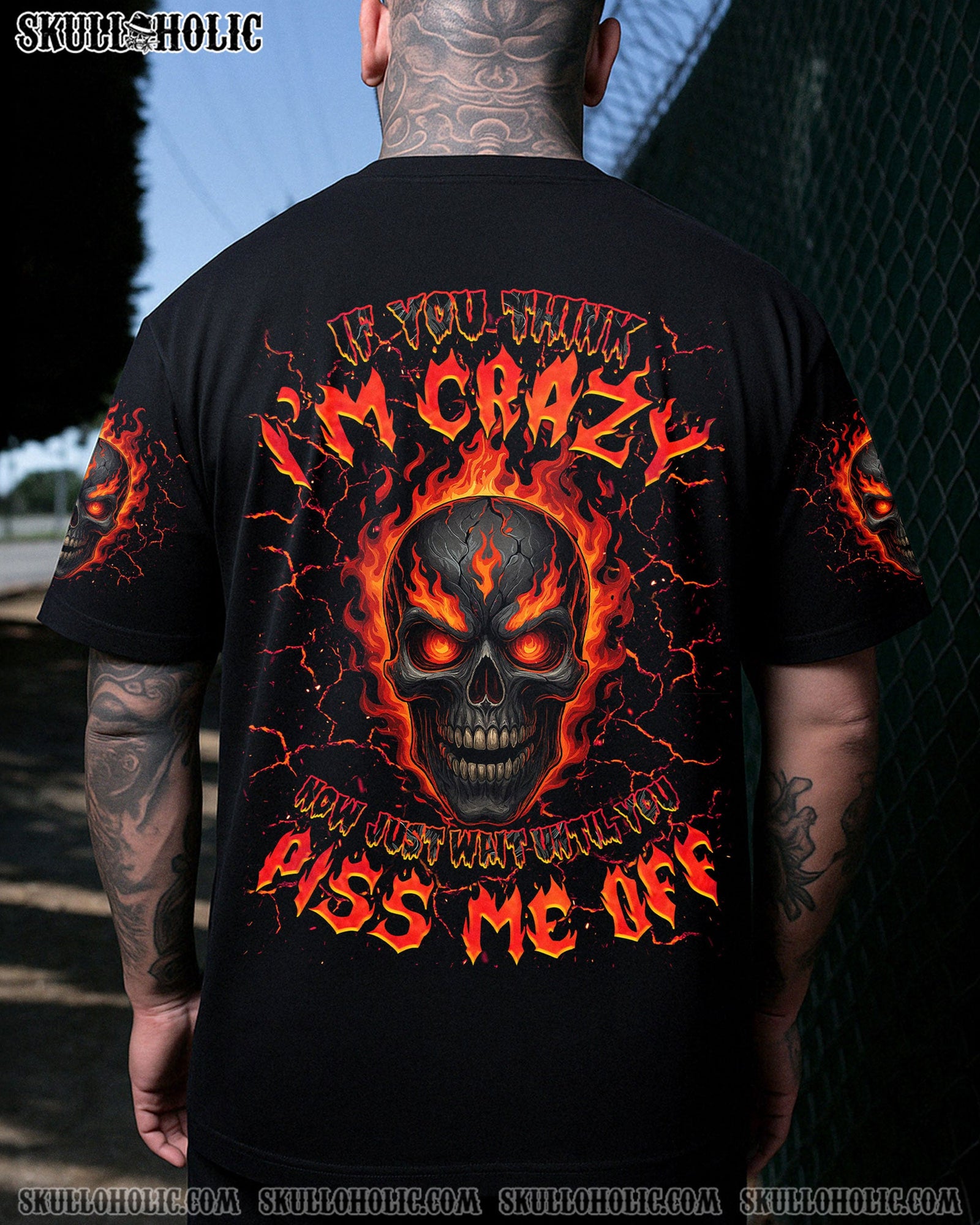 BLISSCORNERS IF YOU THINK I'M CRAZY FIRE SKULL ALL OVER PRINT
