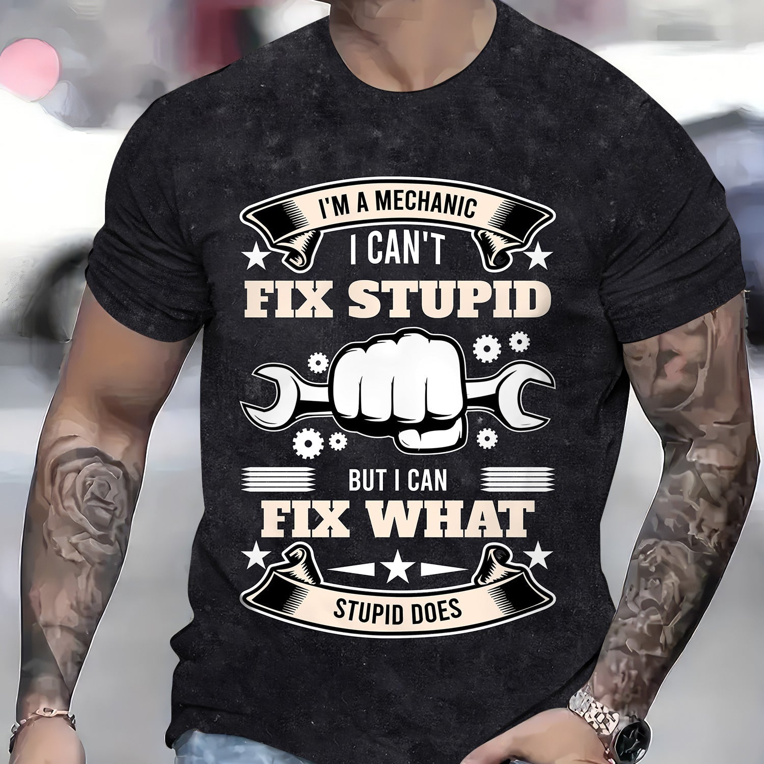 Blisscorners Vintage Mechanic Unisex I'm A Mechanic I Can't Fix Stupid Black Shirt All Over Print
