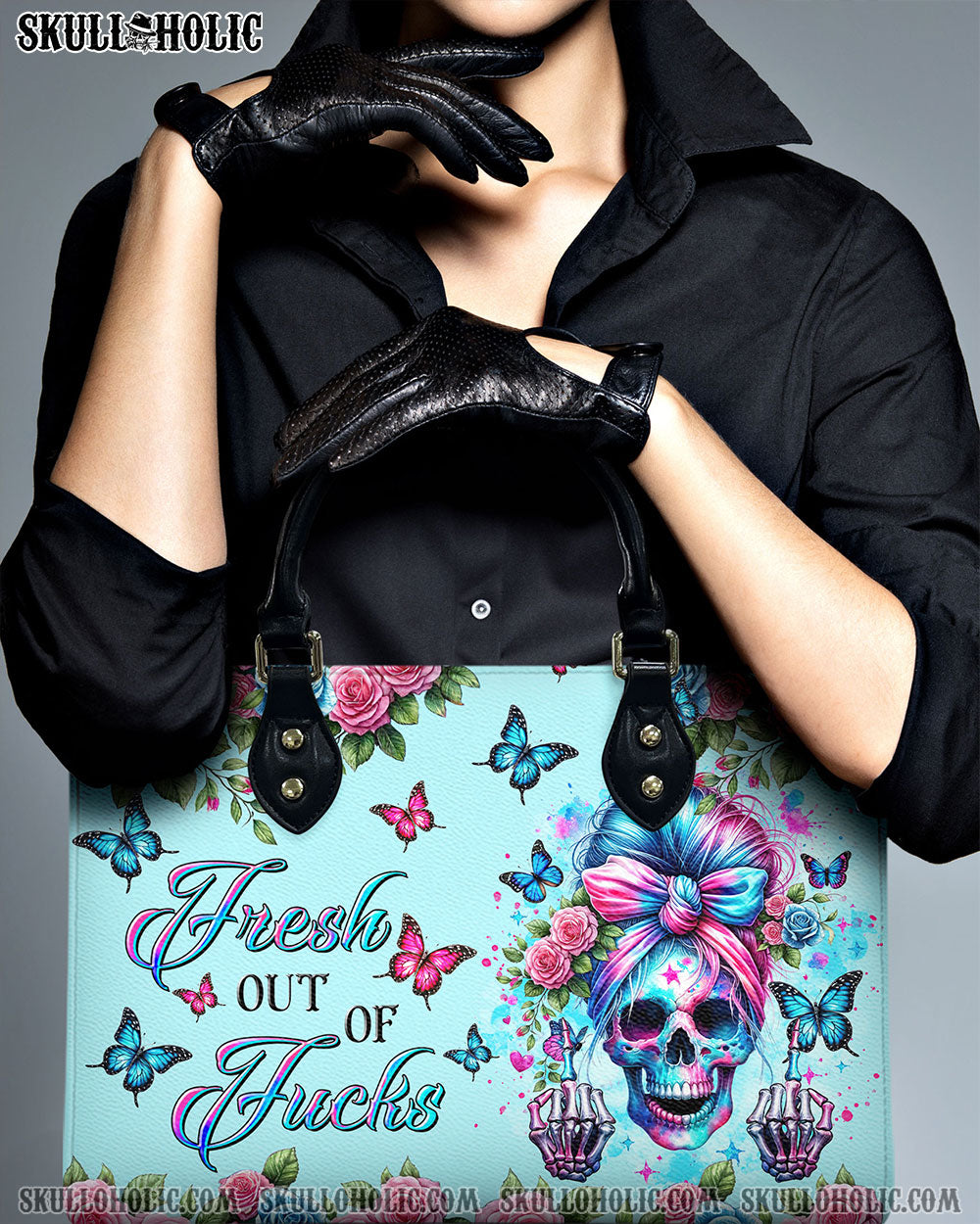 BLISSCORNERS FRESH OUT OF F MESSY BUN SKULL LEATHER HANDBAG