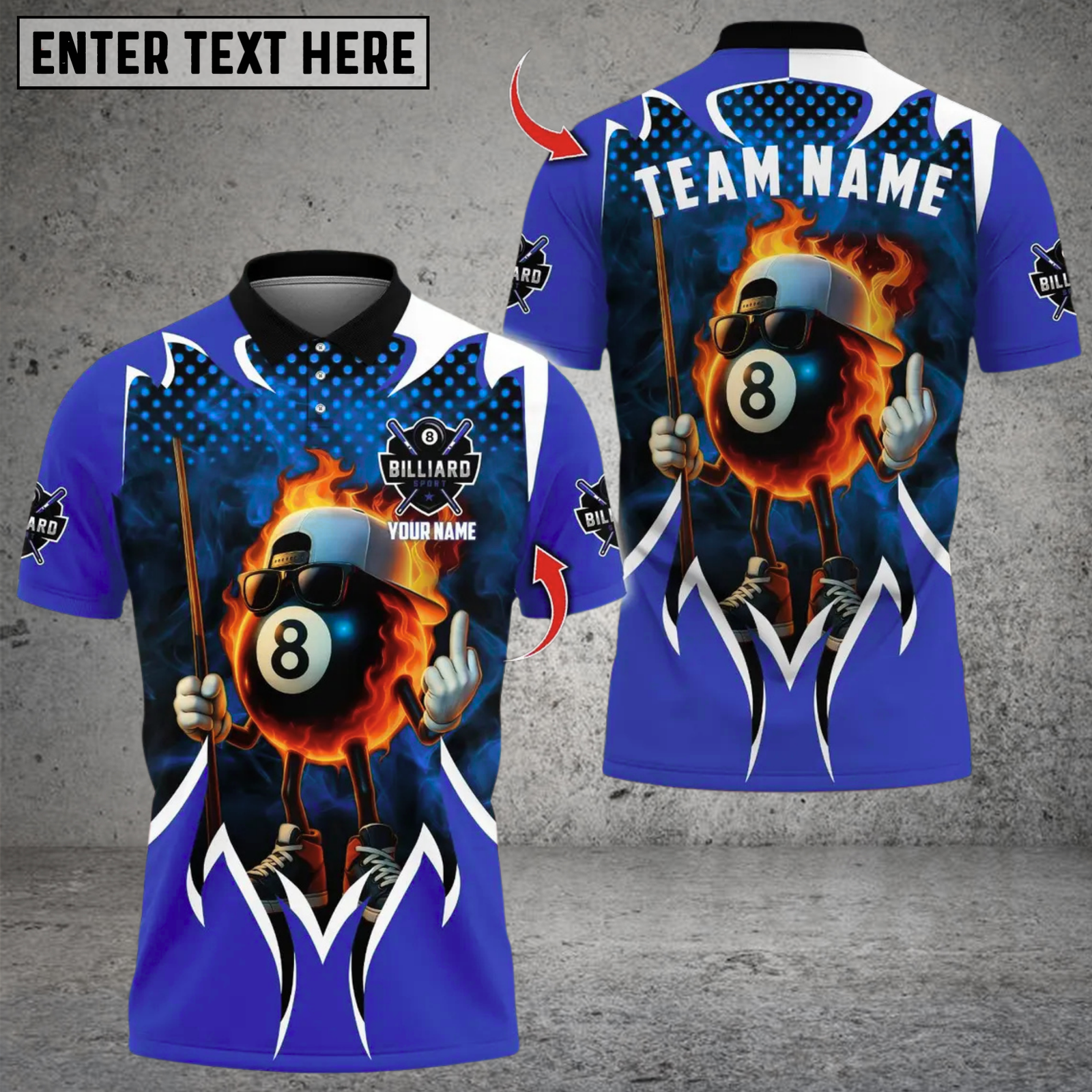 Blisscorners Billiards Flaming 8-Ball Cool Multicolor Customized Name, Team Name 3D Shirts