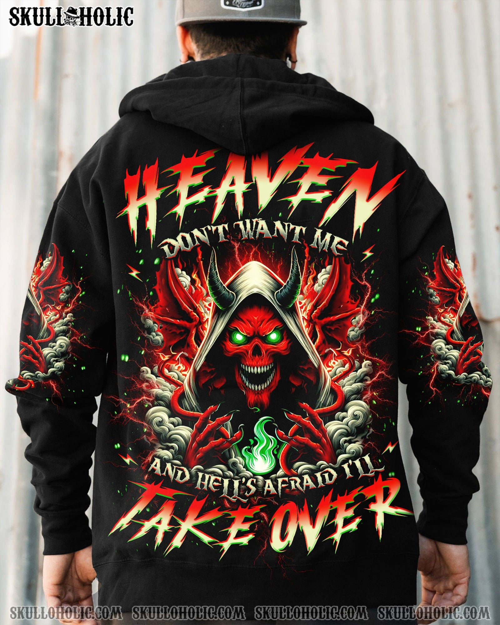 BLISSCORNERS HEAVEN DON'T WANT ME SKULL DEMON ALL OVER PRINT