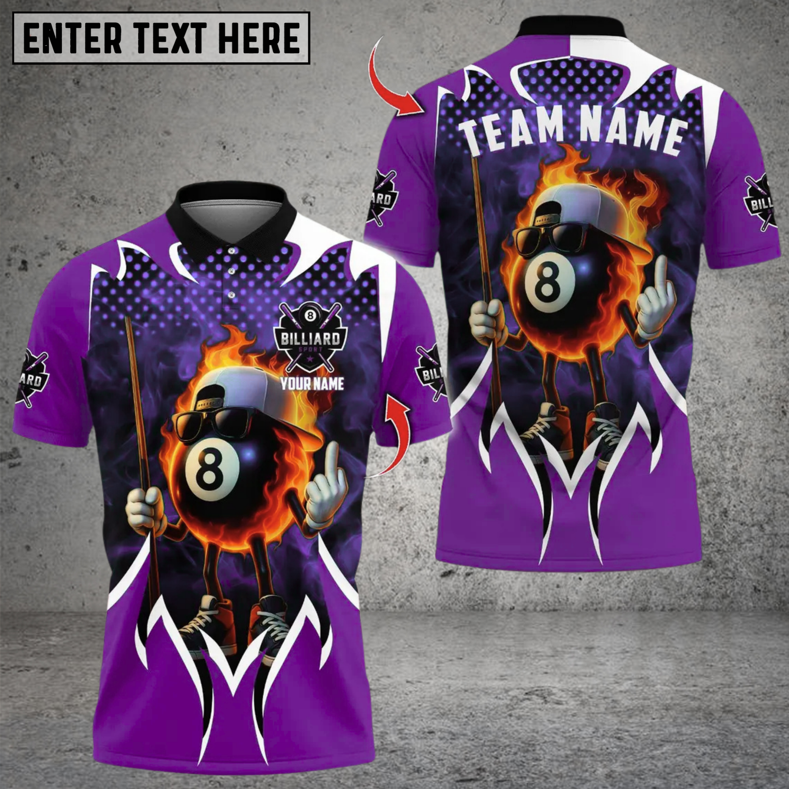 Blisscorners Billiards Flaming 8-Ball Cool Multicolor Customized Name, Team Name 3D Shirts