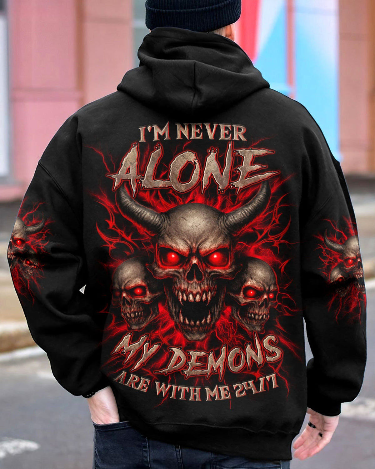 BLISSCORNERS I'M NEVER ALONE SKULL DEMON ALL OVER PRINT