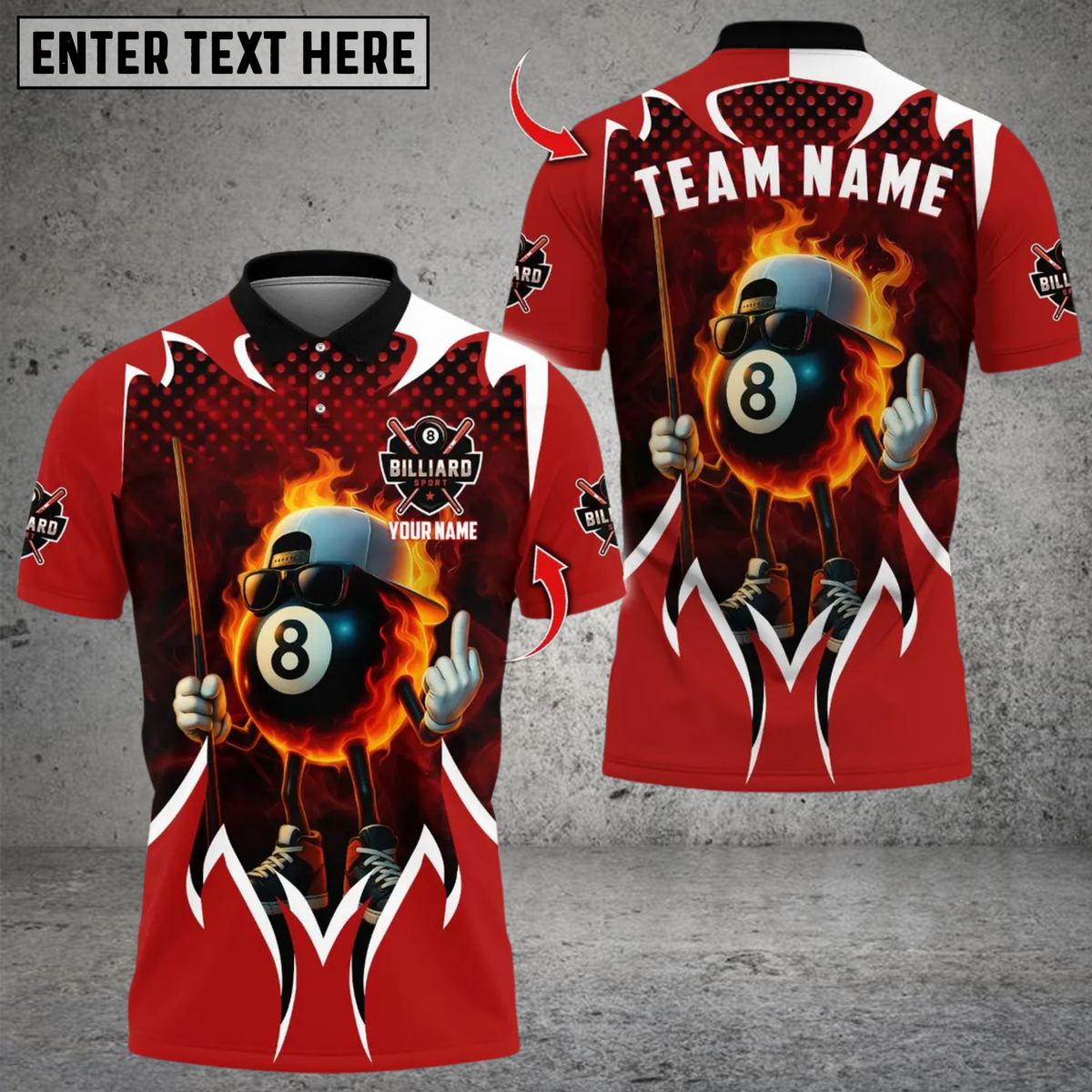 Blisscorners Billiards Flaming 8-Ball Cool Multicolor Customized Name, Team Name 3D Shirts