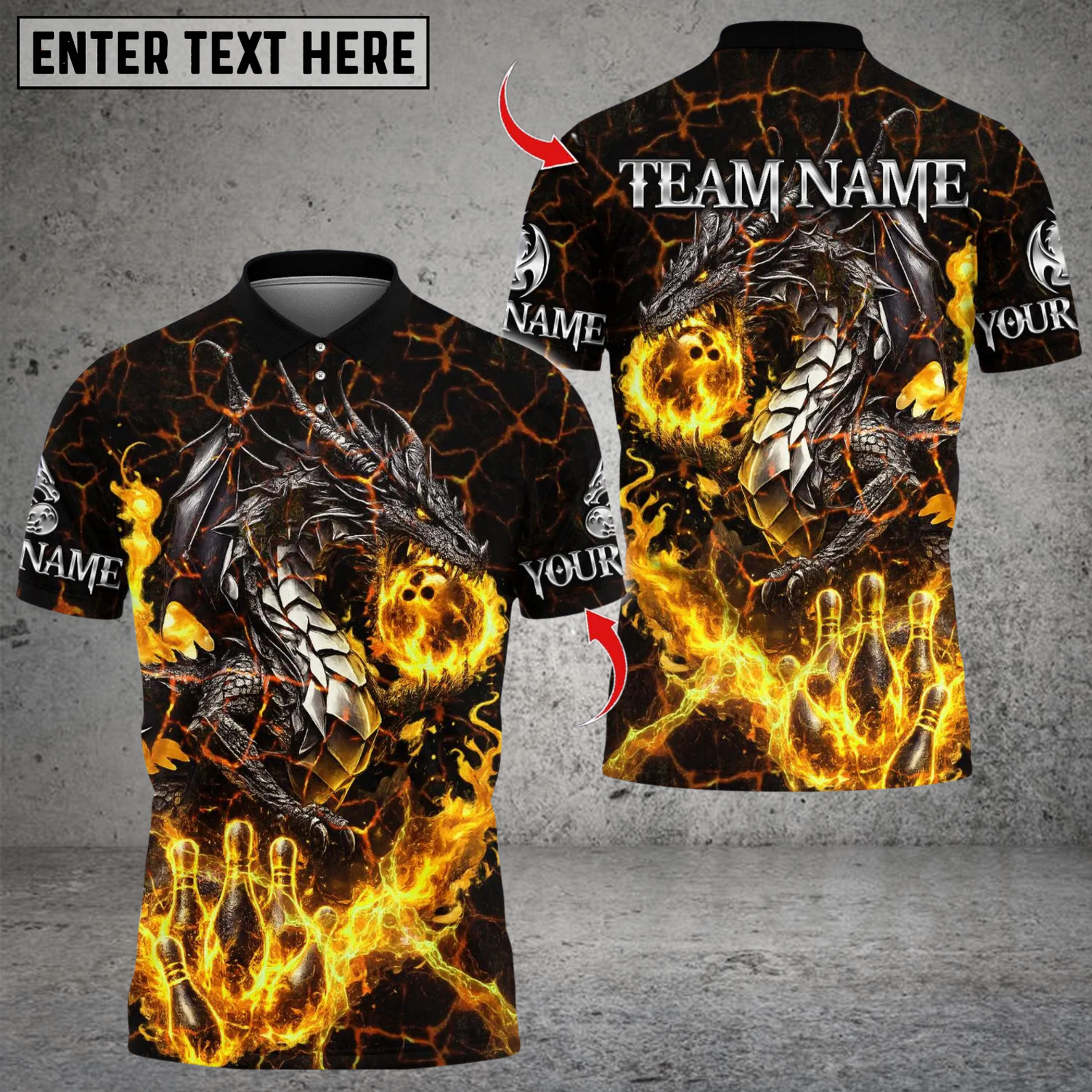 Blisscorners Metal Lava Dragon Bowling Multicolor Customized Name, Team Name 3D Shirts