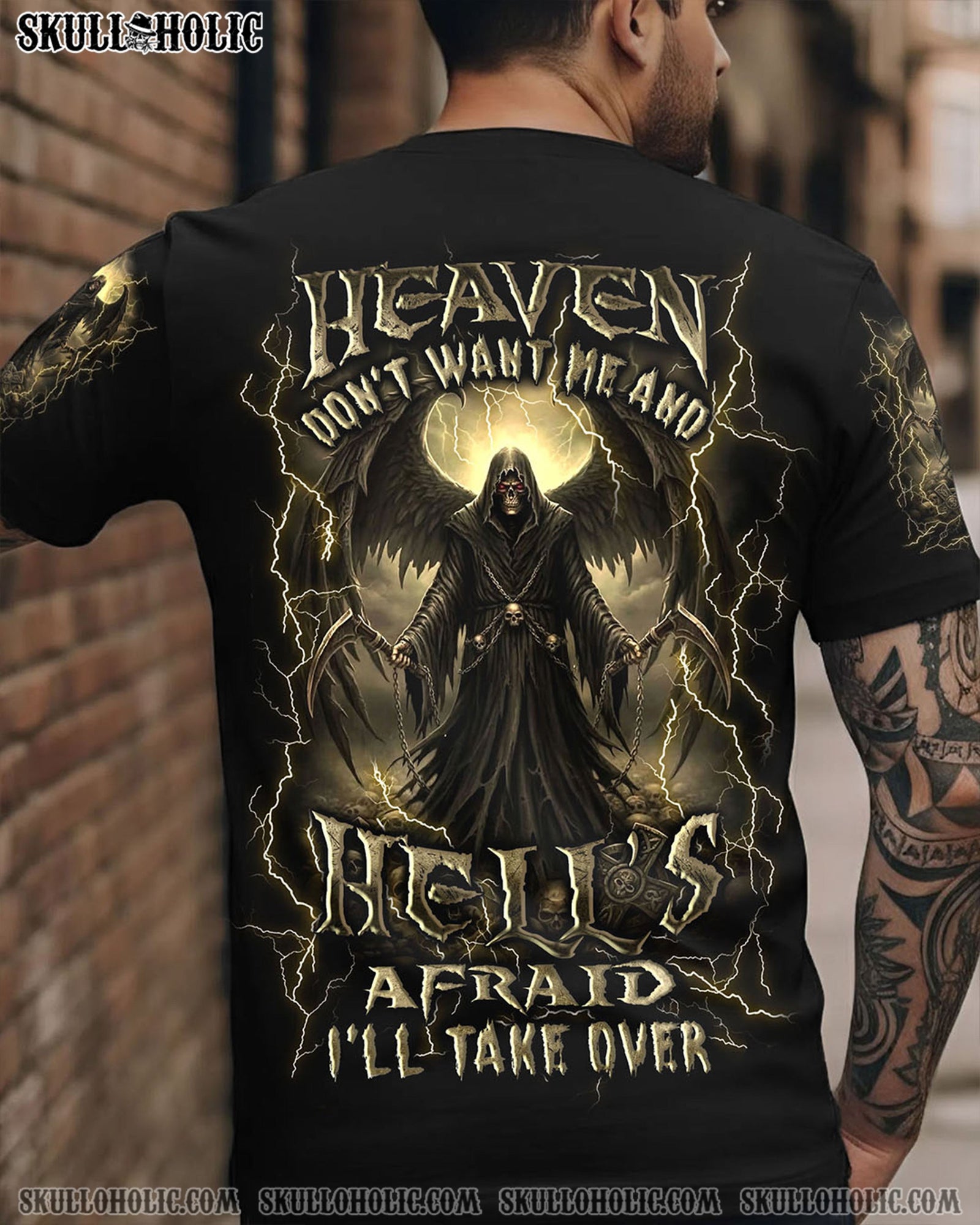 BLISSCORNERS HEAVEN DON'T WANT ME SKULL REAPER ALL OVER PRINT