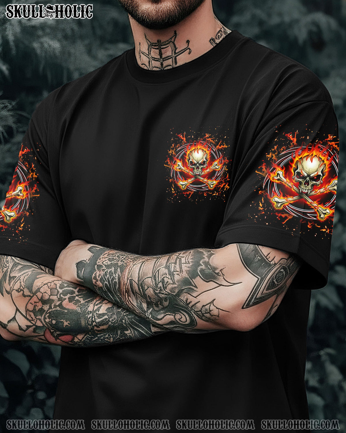BLISSCORNERS MAY GOD HAVE MERCY ON MY ENEMIES FIRE SKULL ALL OVER PRINT