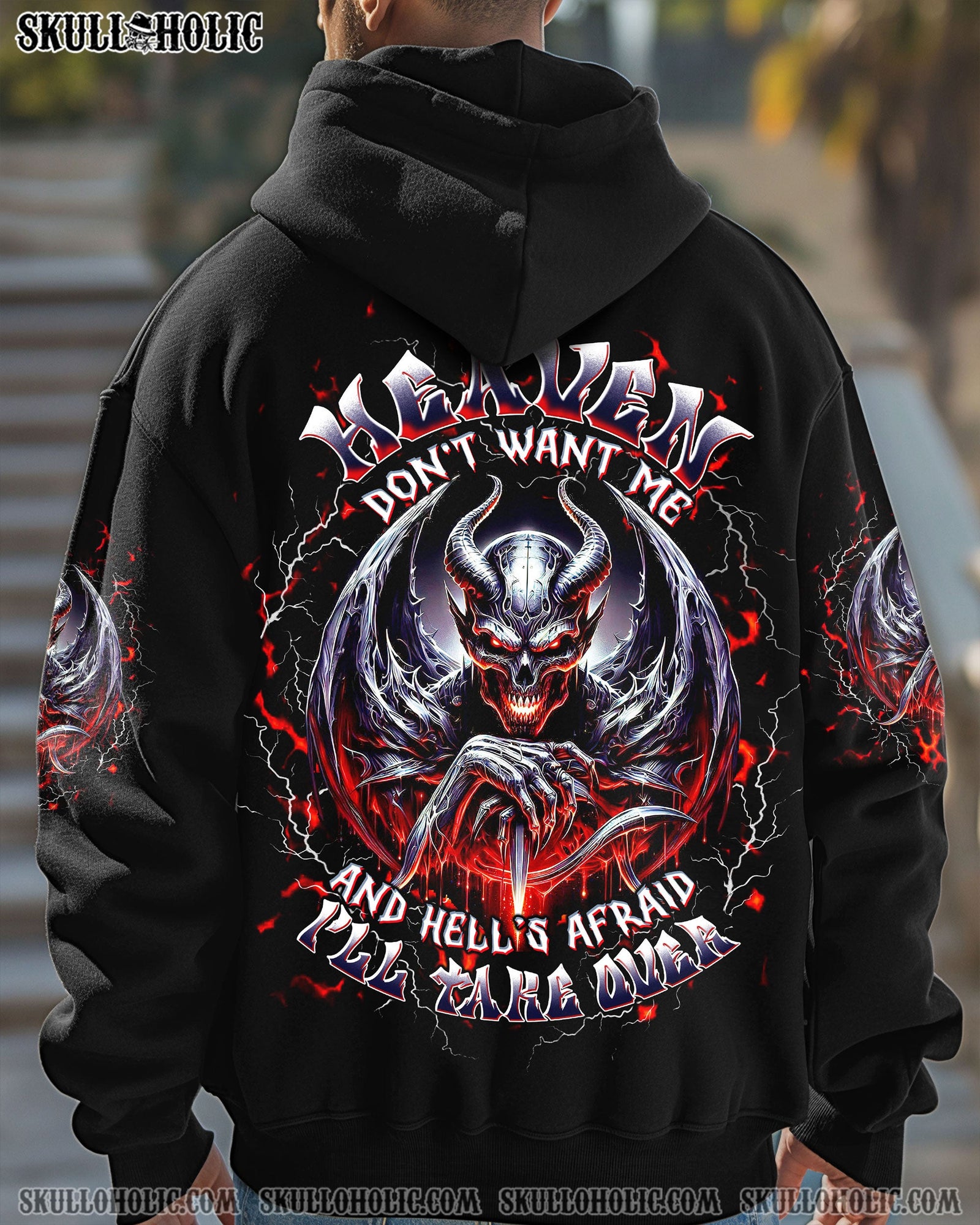 BLISSCORNERS HEAVEN DON'T WANT ME SKULL DEMON ALL OVER PRINT
