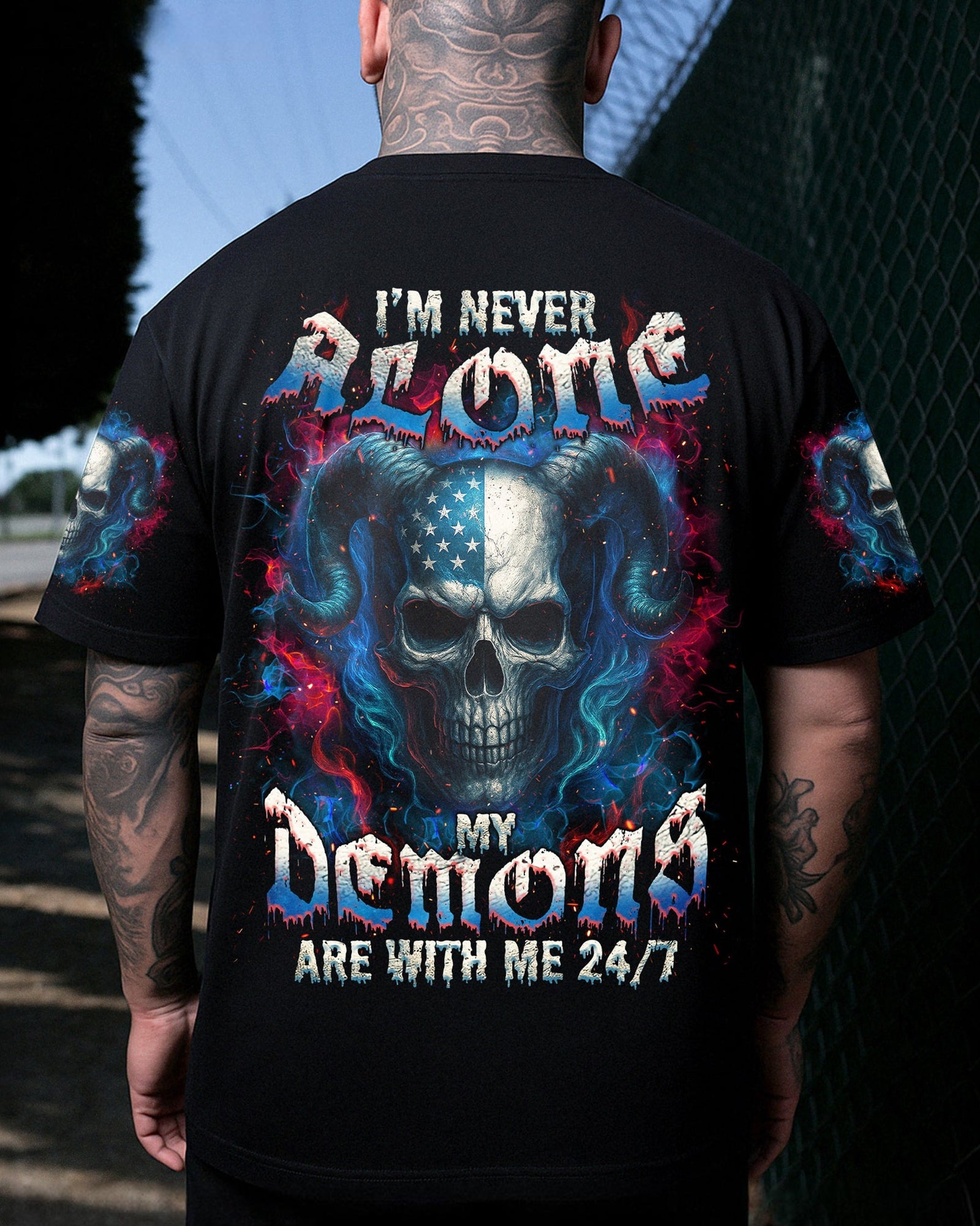 BLISSCORNERS I'M NEVER ALONE SKULL DEMON ALL OVER PRINT