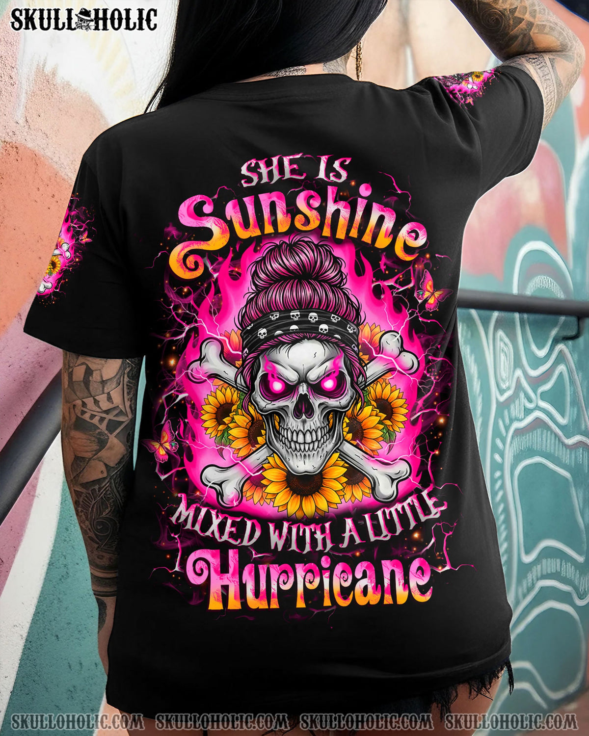 BLISSCORNERS HOW HEARTLESS I CAN BE SKULL MESSY BUN ALL OVER PRINT