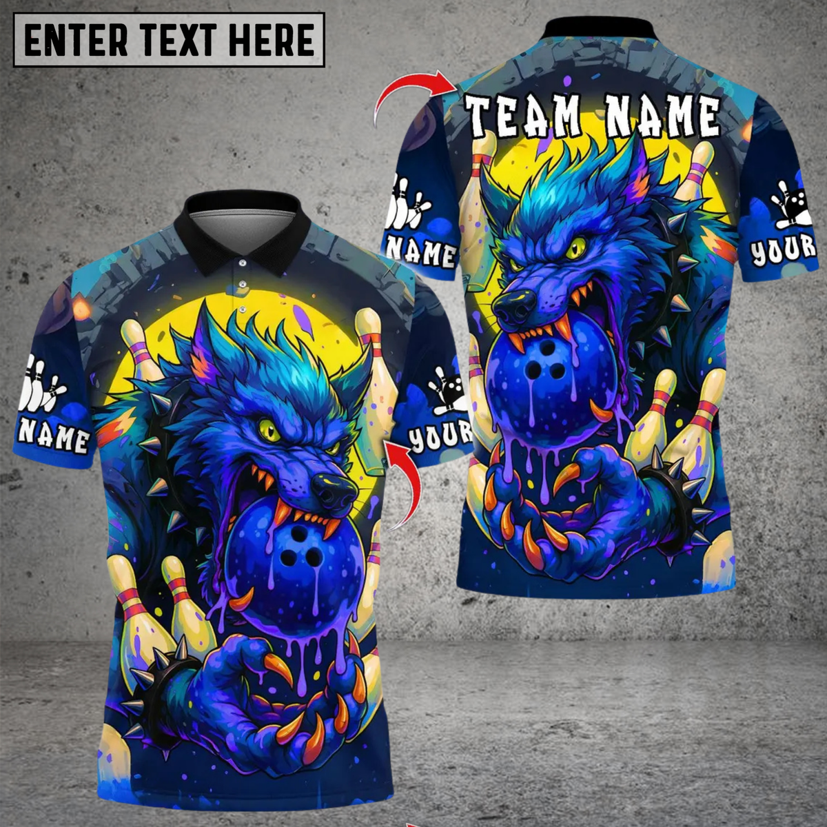 Blisscorners Bowling Savage Wolf Multicolor Customized Name, Team Name 3D Shirts