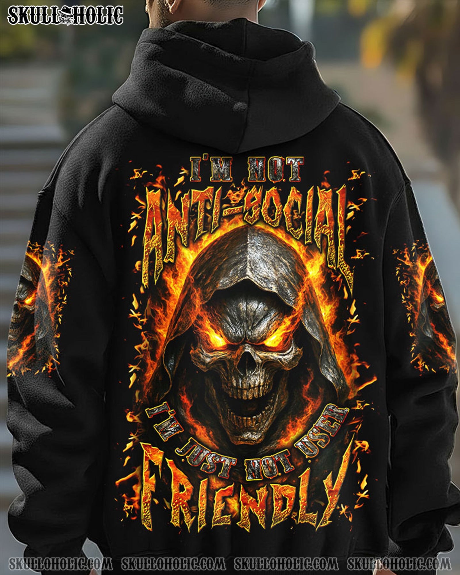 BLISSCORNERS I'M NOT ANTI-SOCIAL MAD REAPER SKULL ALL OVER PRINT