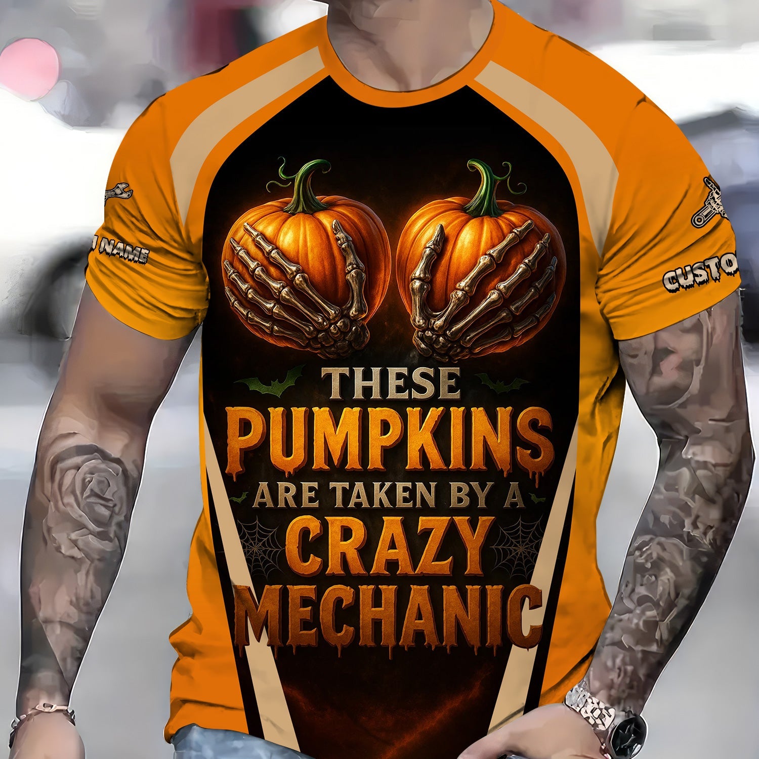 Blisscorners Personalized Mechanic Shirt, Funny Halloween Design These Pumpkins Are Taken By A Crazy Mechanic, Gift For Men