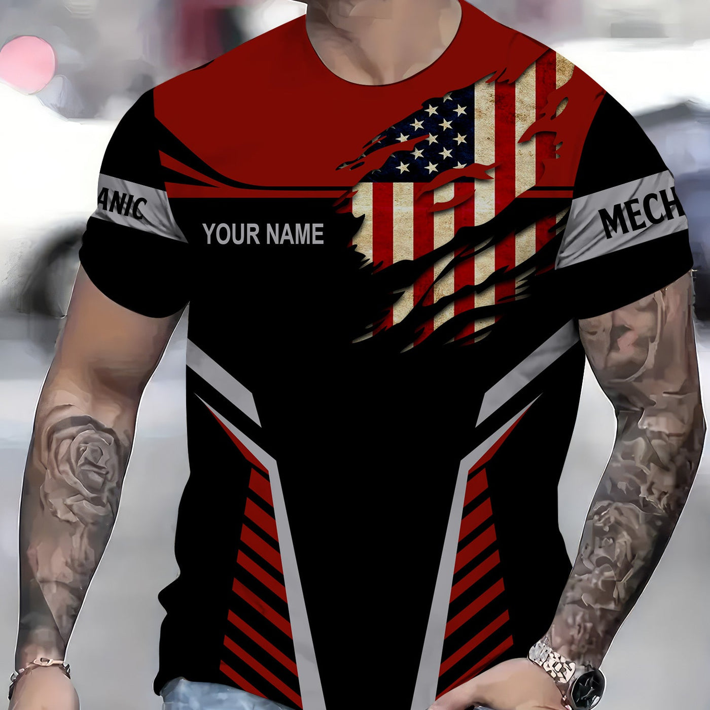 Blisscorners Personalized Mechanic Shirt, Wrenches and America Flag Design, Mechanic Uniforms, Gift For Men
