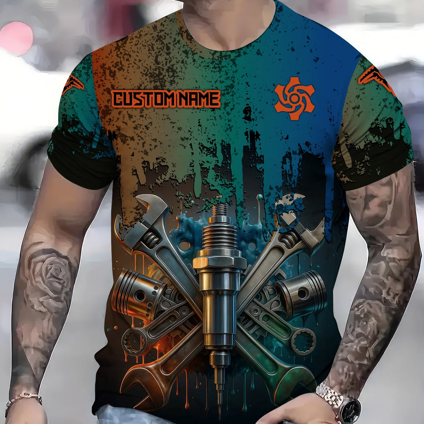 Blisscorners Personalized Mechanic Shirt, Colorful Wrenches Piston and Spark Plug Design, Gift For Men