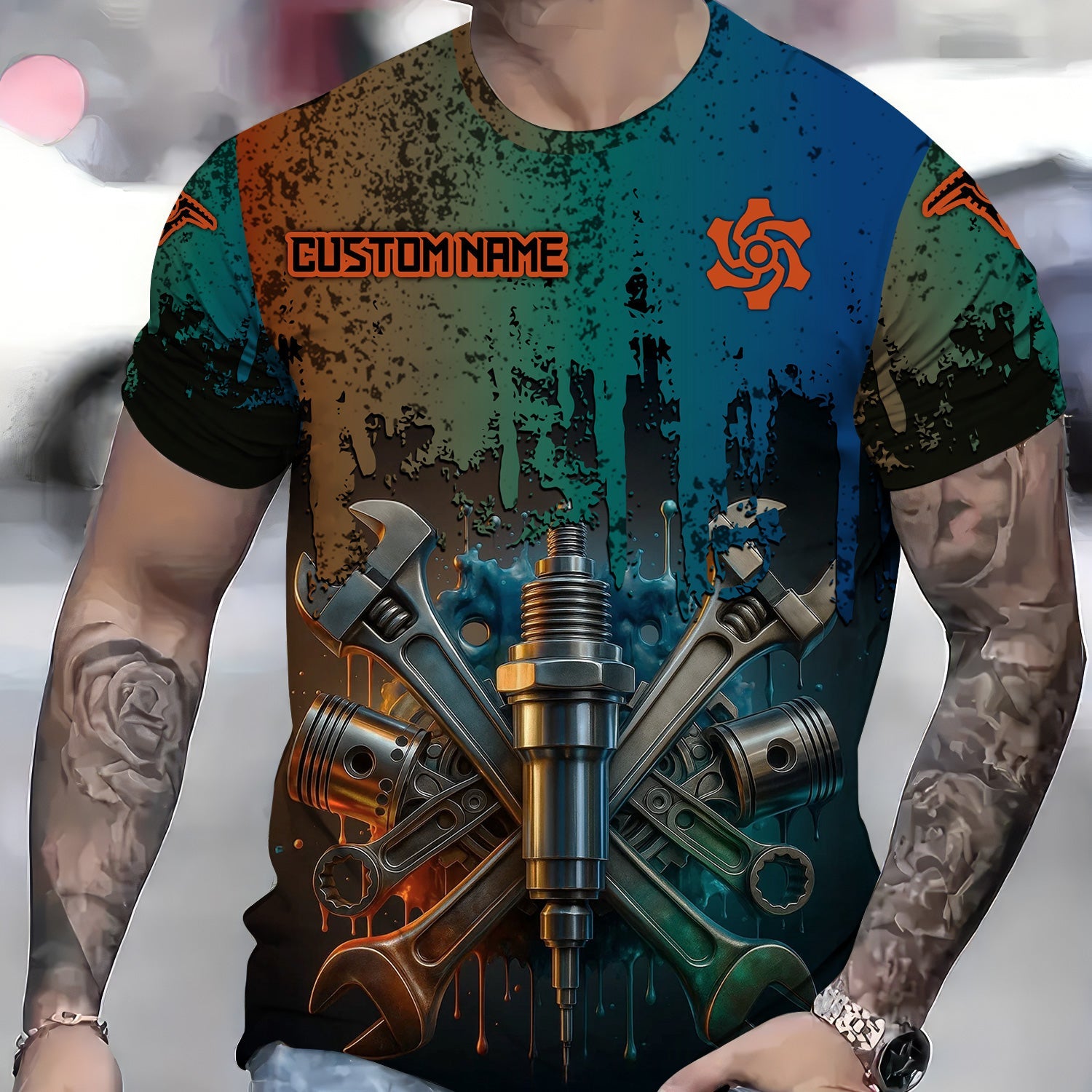 Blisscorners Personalized Mechanic Shirt, Colorful Wrenches Piston and Spark Plug Design, Gift For Men