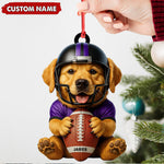 Blisscorners Personalized Football Puppy Christmas Ornament And Keychain, Custom Name Dog in Helmet Holding Ball, Cute Pet Lover Tree Decoration
