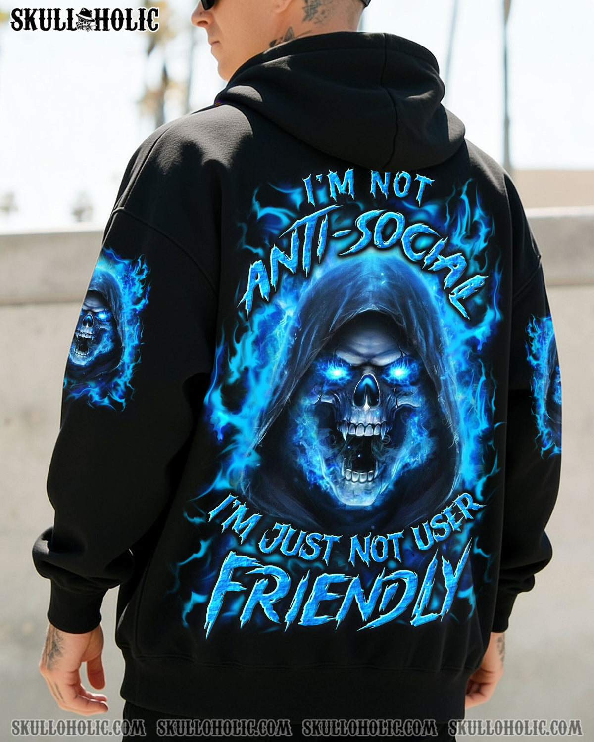 BLISSCORNERS I'M NOT ANTI-SOCIAL MAD REAPER SKULL ALL OVER PRINT