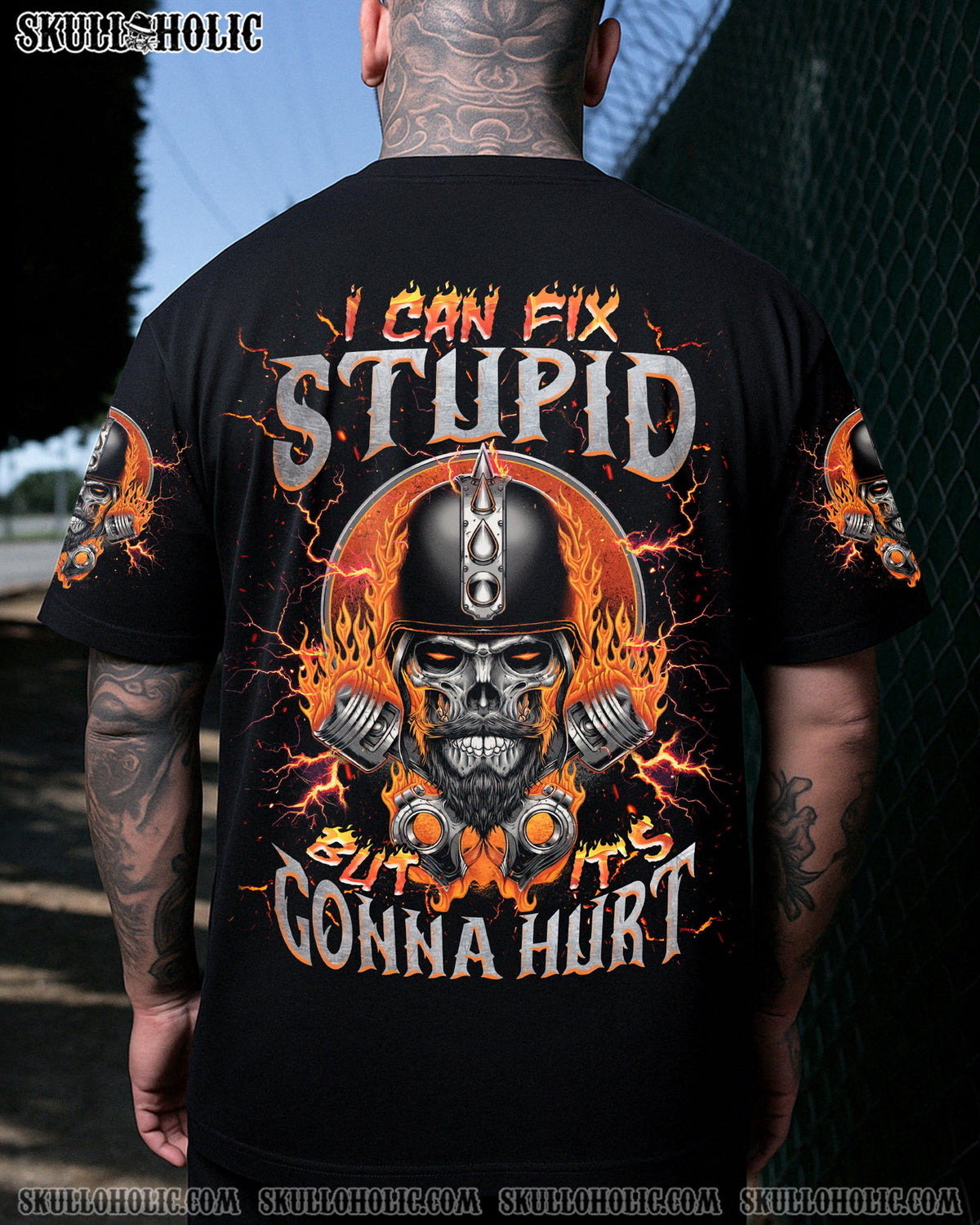 BLISSCORNERS I CAN FIX STUPID BUT IT'S GONNA HURT SKULL BIKER  ALL OVER PRINT