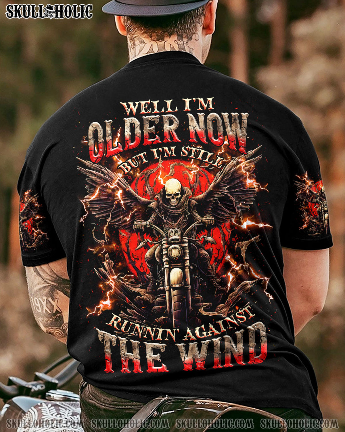 BLISSCORNERS RUNNING AGAINST THE WIND BIKER SKULL ALL OVER PRINT