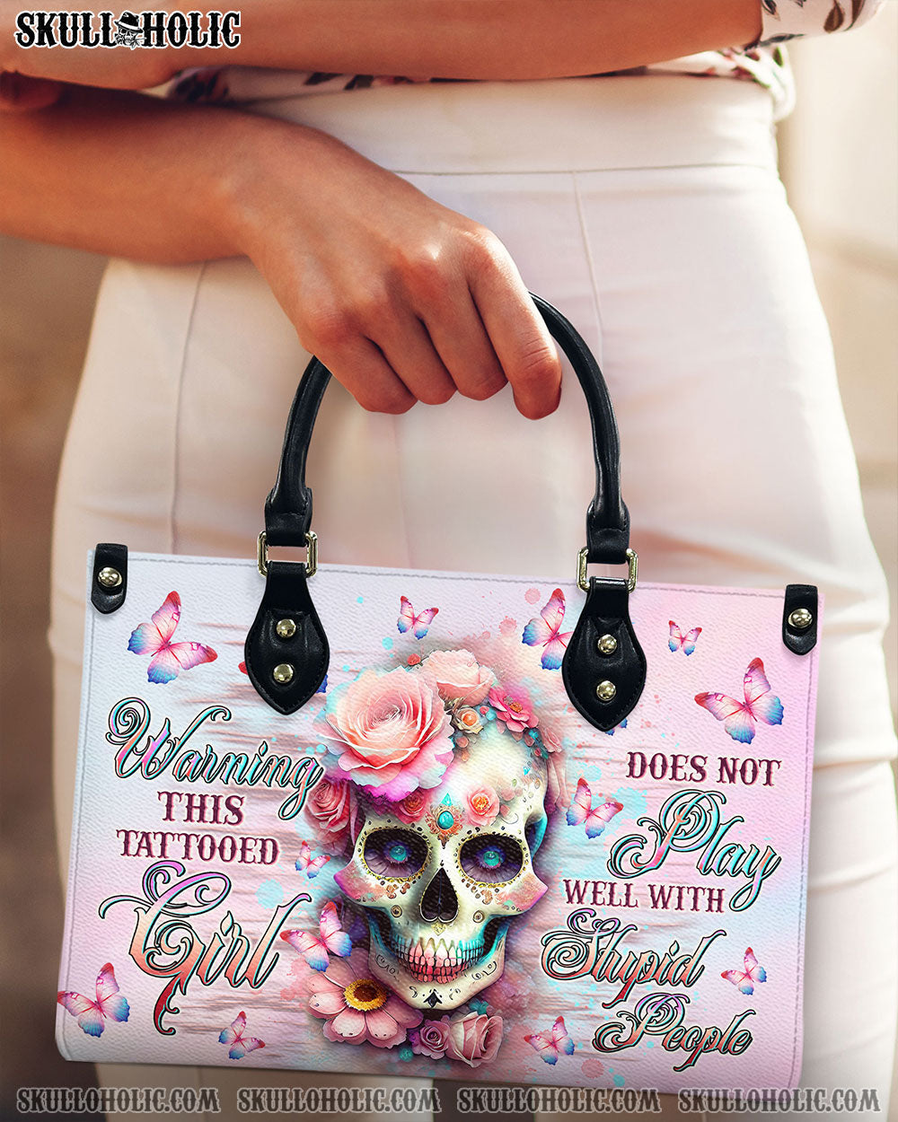 BLISSCORNERS WARNING THIS TATTOOED GIRL  LEATHER HANDBAG