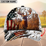 Blisscorners Deer Hunting American Flag Camouflage Pattern Multicolor Personalized Name 3D Cap