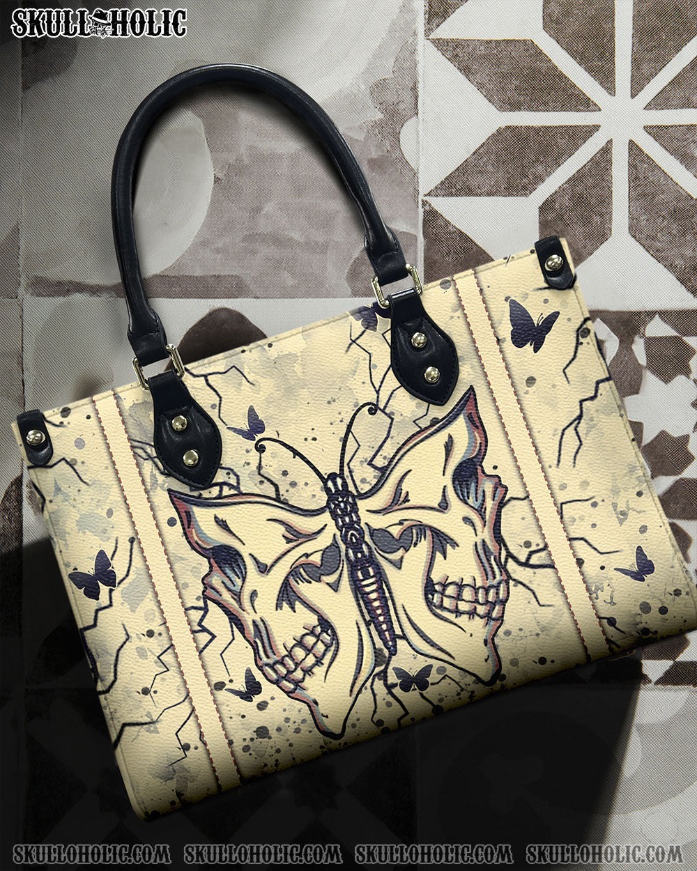 BLISSCORNERS SKULL BUTTERFLY LEATHER HANDBAG