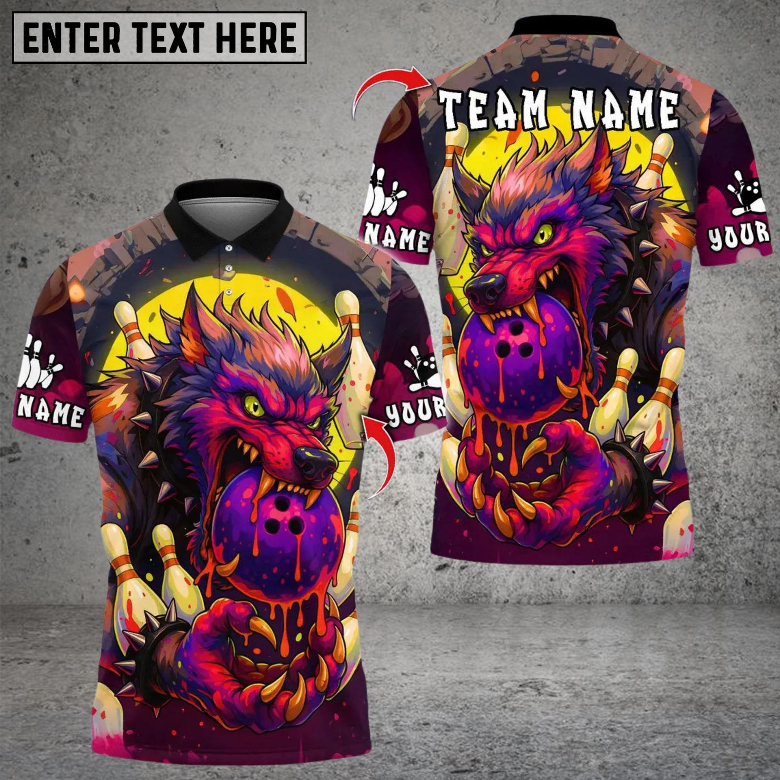 Blisscorners Bowling Savage Wolf Multicolor Customized Name, Team Name 3D Shirts