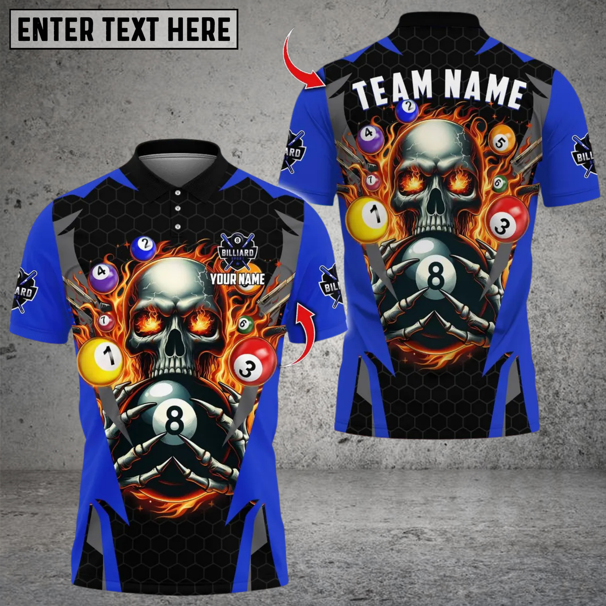 Blisscorners Billiards Ball 8 Pool Skull Fire Thunder Multicolor Customized Name, Team Name 3D Shirts