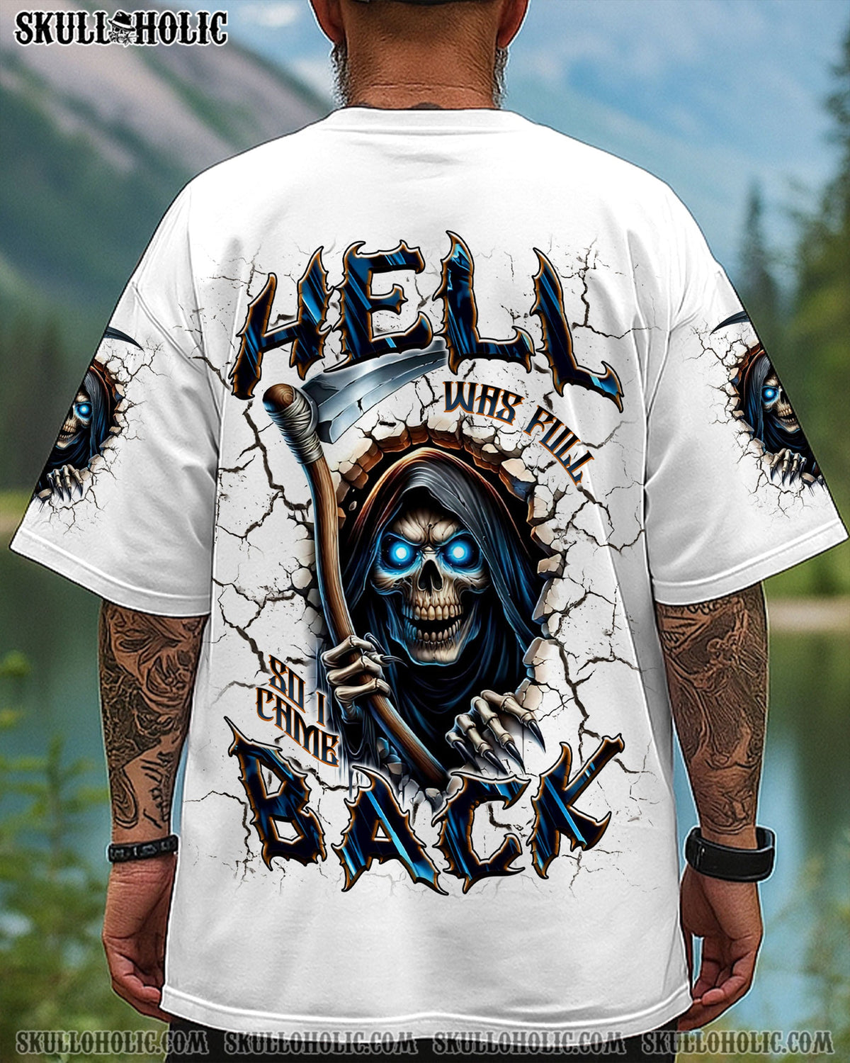 BLISSCORNERS HELL WAS FULL SO I CAME BACK REAPER SKULL ALL OVER PRINT