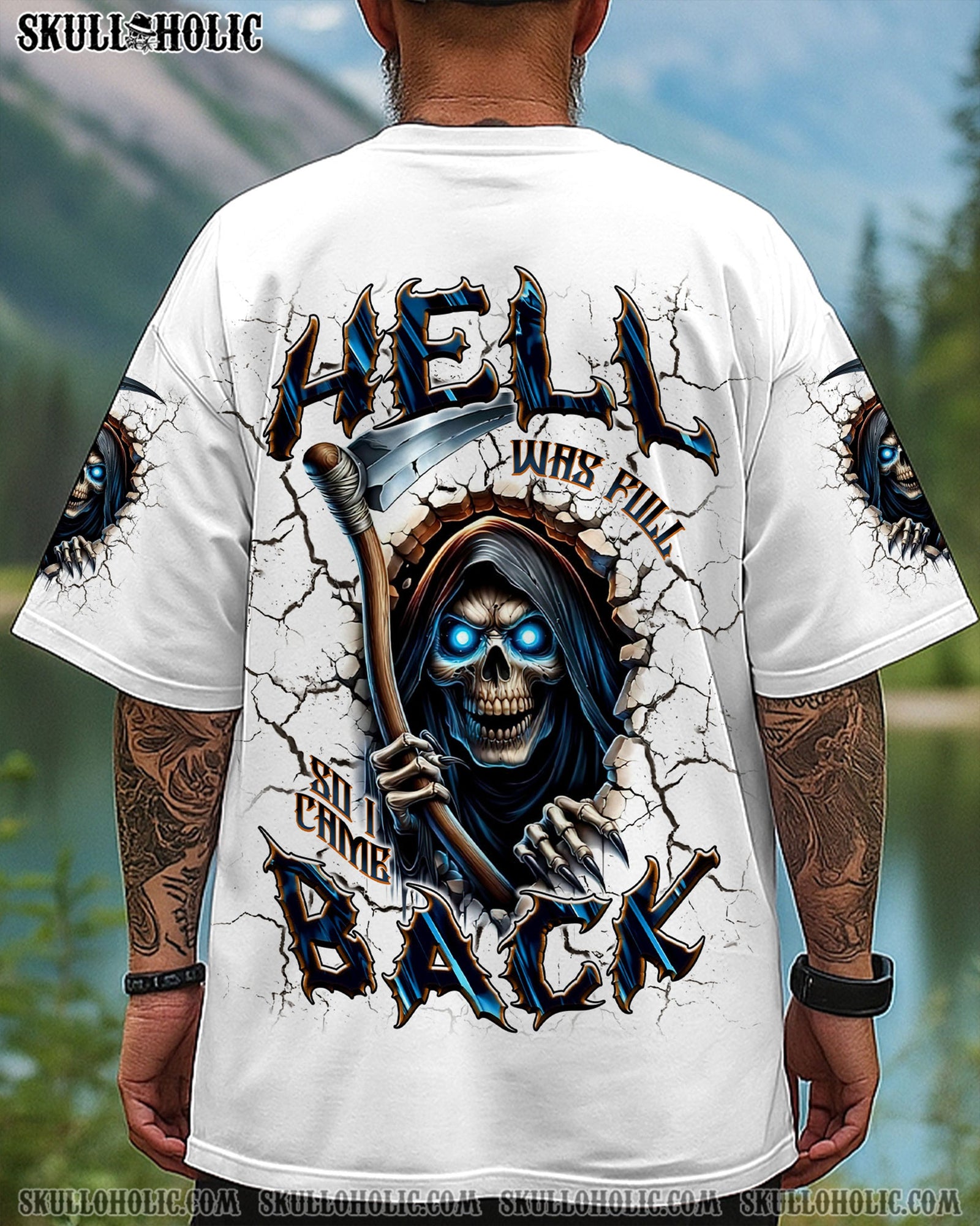 BLISSCORNERS HELL WAS FULL SO I CAME BACK REAPER SKULL ALL OVER PRINT