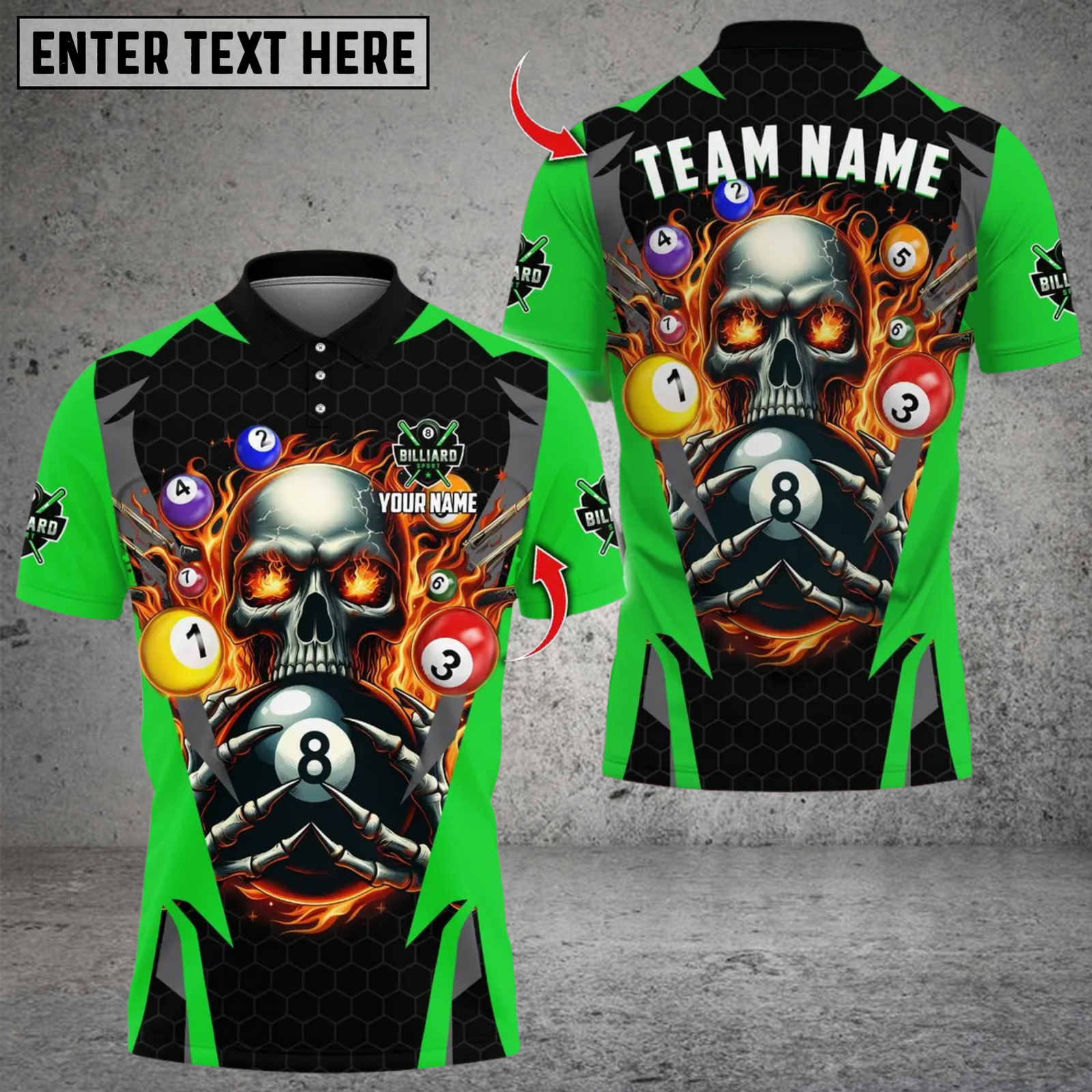 Blisscorners Billiards Ball 8 Pool Skull Fire Thunder Multicolor Customized Name, Team Name 3D Shirts