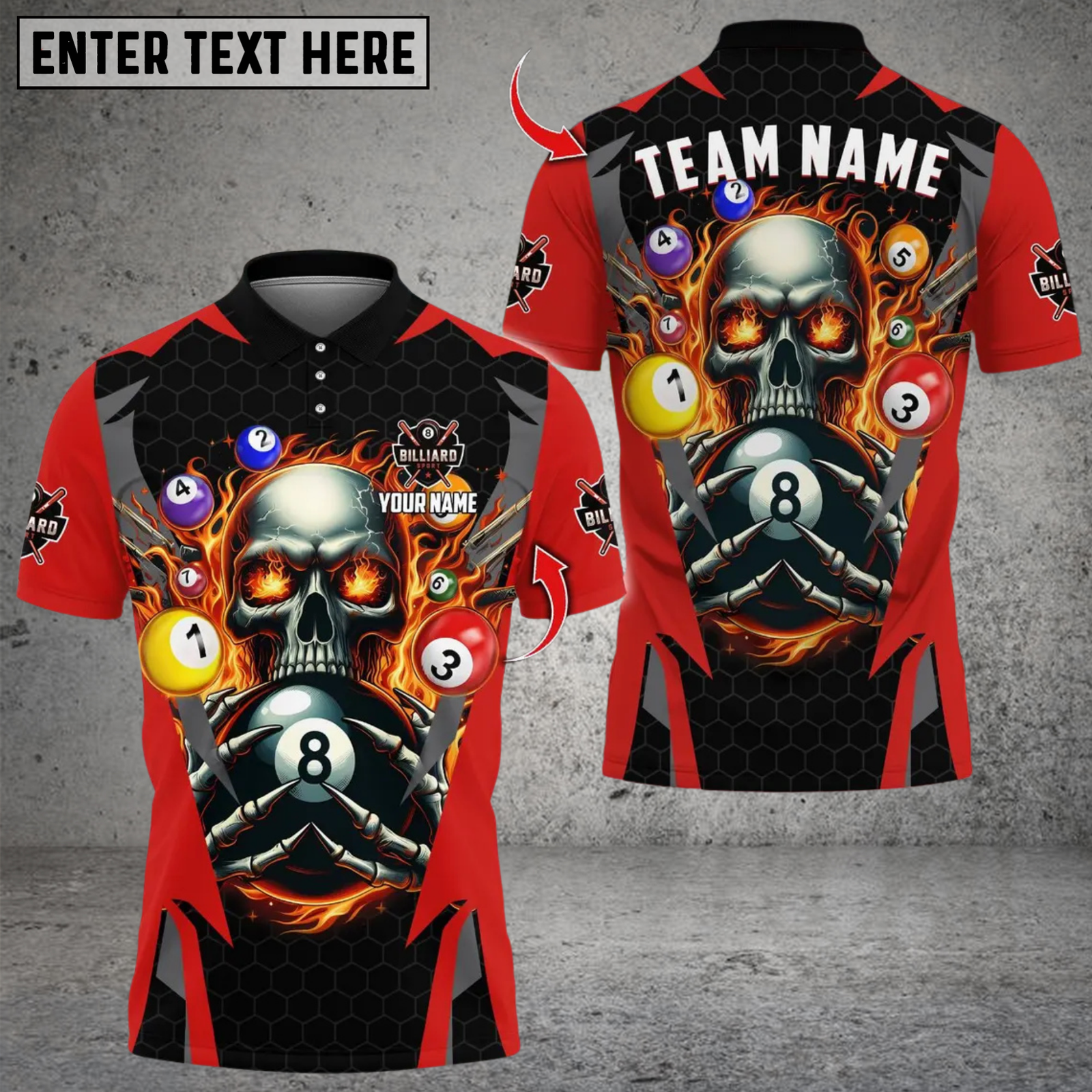 Blisscorners Billiards Ball 8 Pool Skull Fire Thunder Multicolor Customized Name, Team Name 3D Shirts