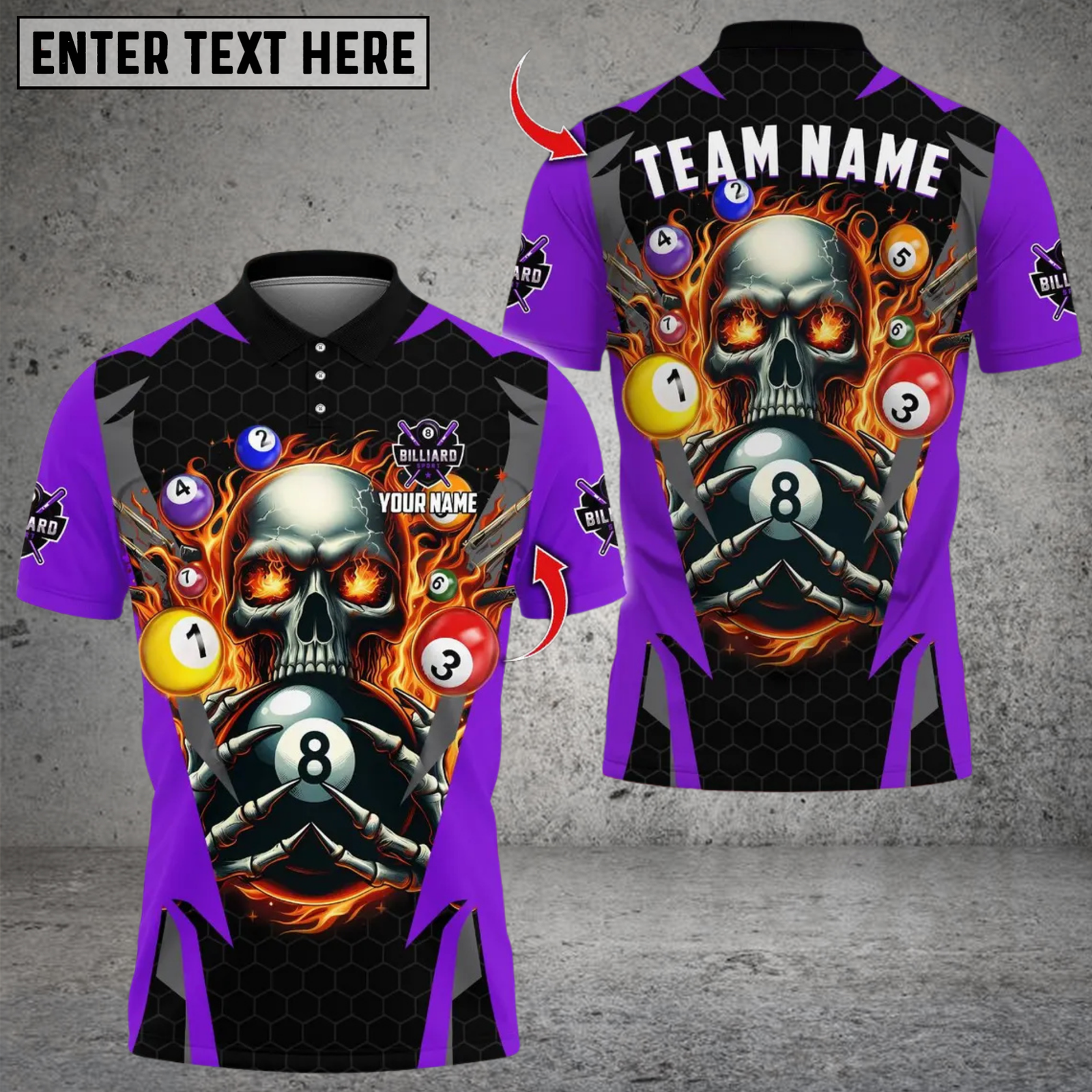 Blisscorners Billiards Ball 8 Pool Skull Fire Thunder Multicolor Customized Name, Team Name 3D Shirts