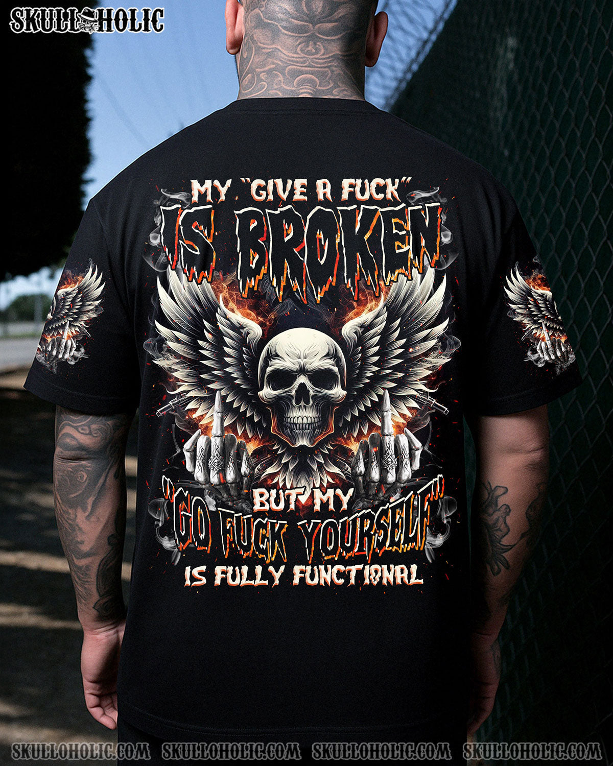 BLISSCORNERS MY GIVE A F IS BROKEN SKULL WINGS ALL OVER PRINT