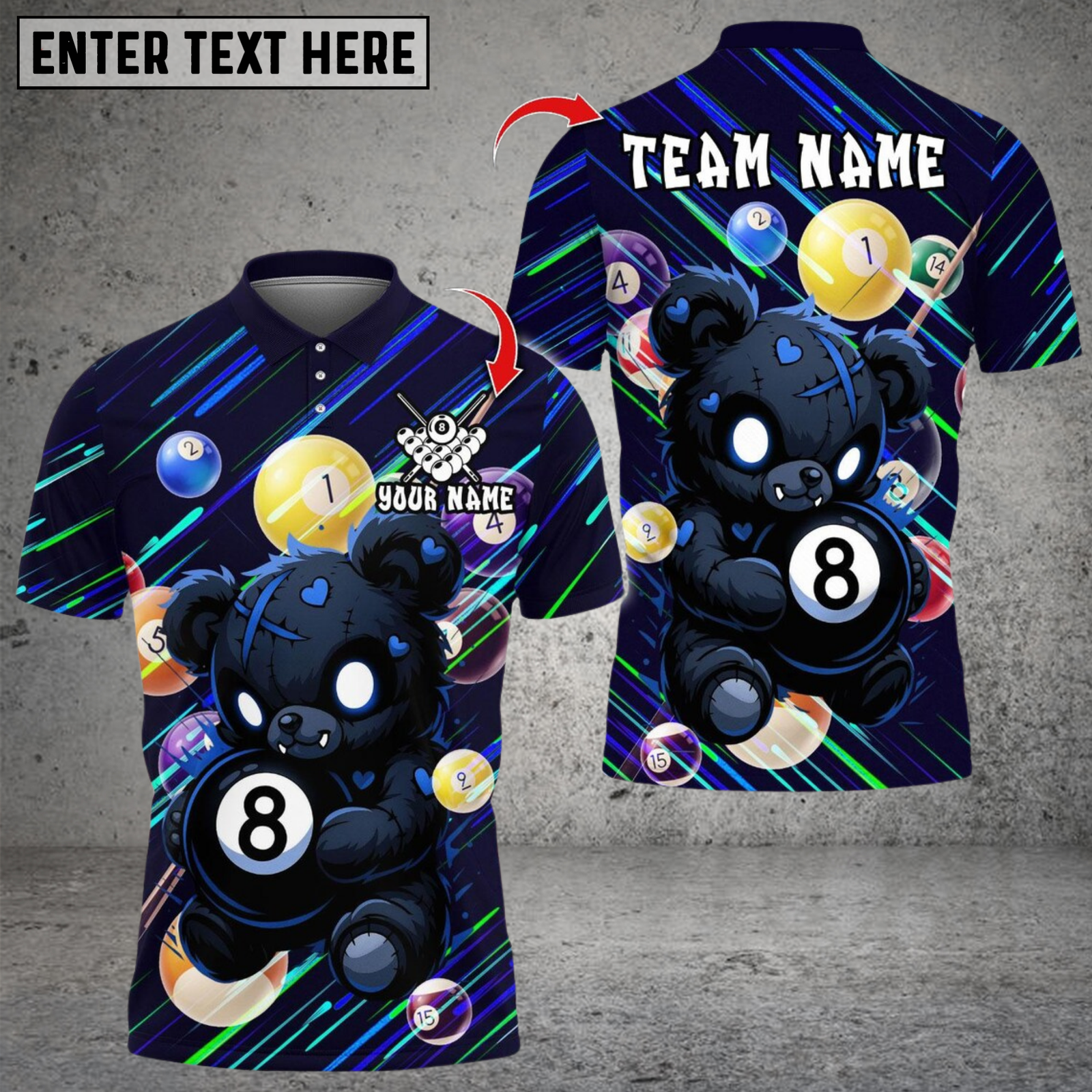 Blisscorners Billiard Scary Teddy Bear With 8 Ball Multicolor Customized Name, Team Name 3D Shirts