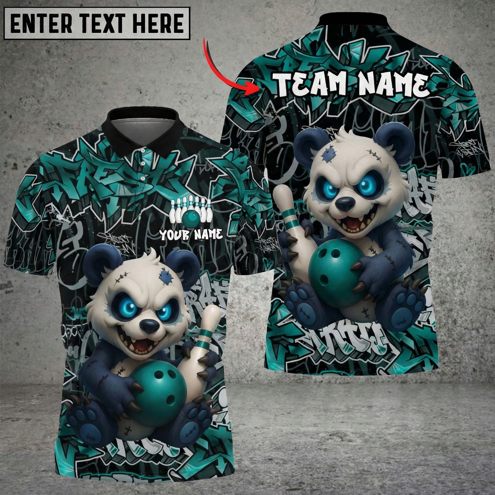 Blisscorners Bowling Graffiti Panda Multicolor Customized Name, Team Name 3D Shirts