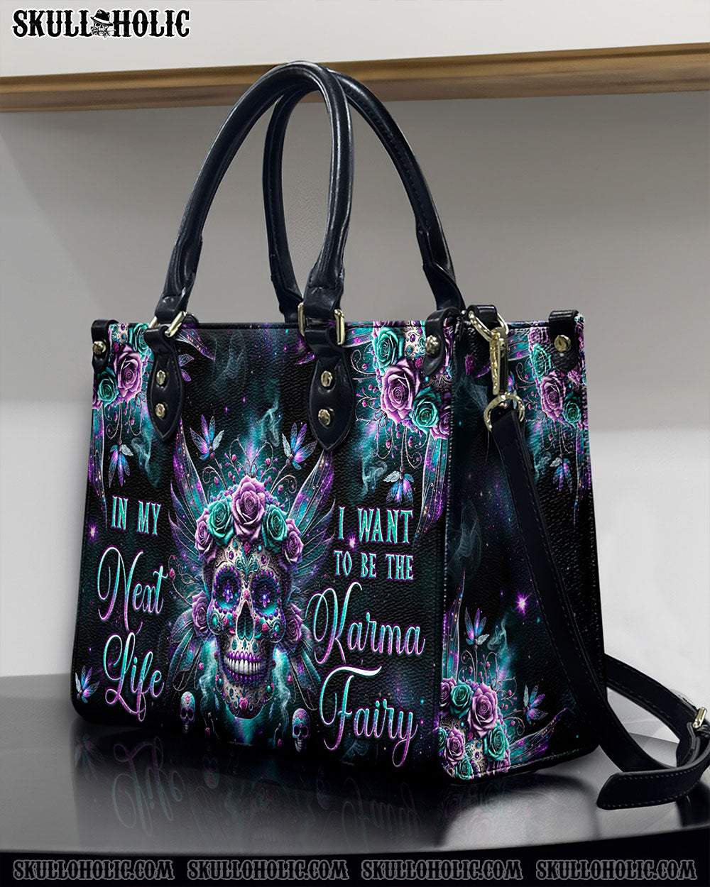 BLISSCORNERS KARMA FAIRY SPARKLE SKULL LEATHER HANDBAG