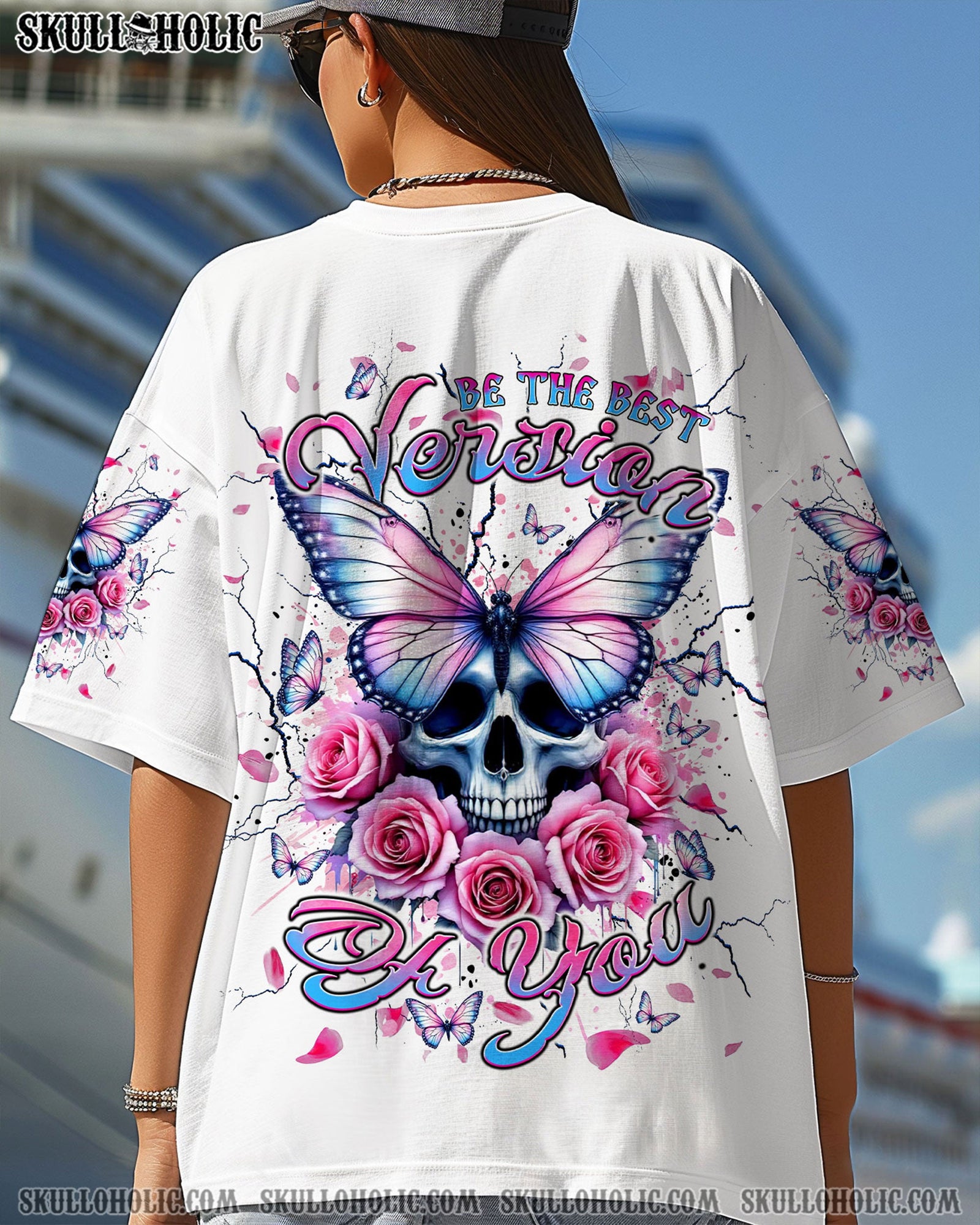 BLISSCORNERS BE THE BEST VERSION OF YOU BUTTERFLY SKULL ALL OVER PRINT