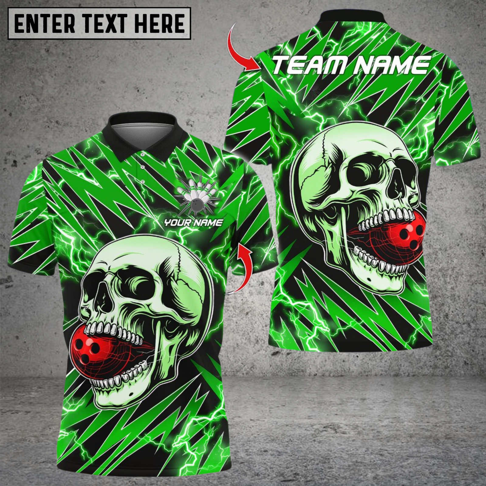 Blisscorners Lightning Thunder Skull Bowling Multicolor Customized Name, Team Name 3D Shirts