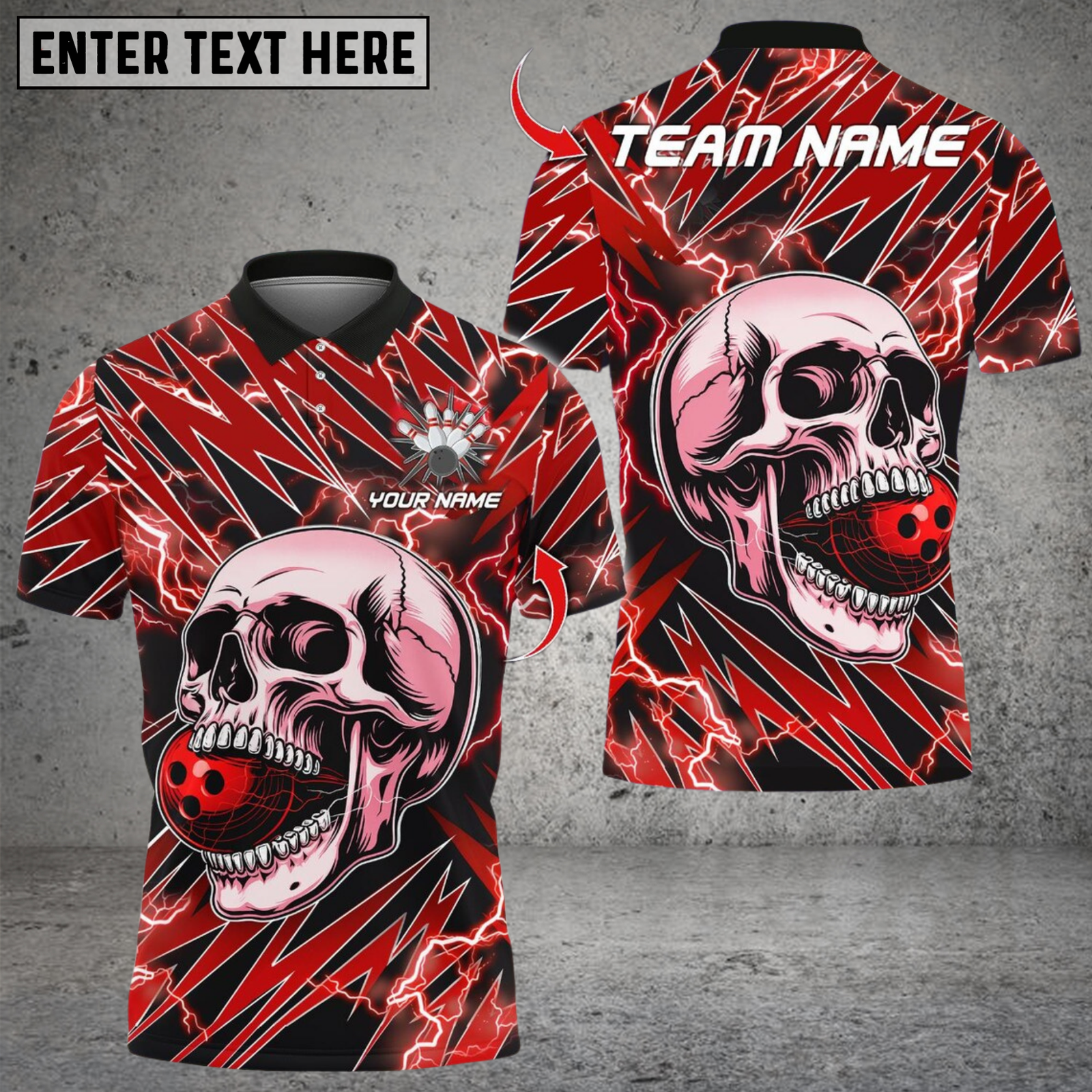 Blisscorners Lightning Thunder Skull Bowling Multicolor Customized Name, Team Name 3D Shirts