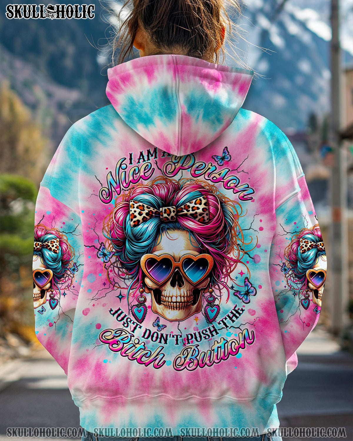 BLISSCORNERS I AM A NICE PERSON SKULL TIE DYE ALL OVER PRINT