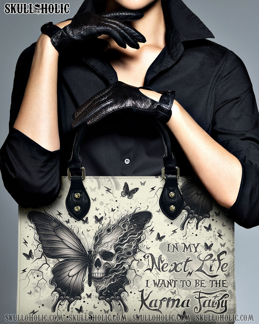 BLISSCORNERS KARMA FAIRY SKULL BUTTERFLY LEATHER HANDBAG