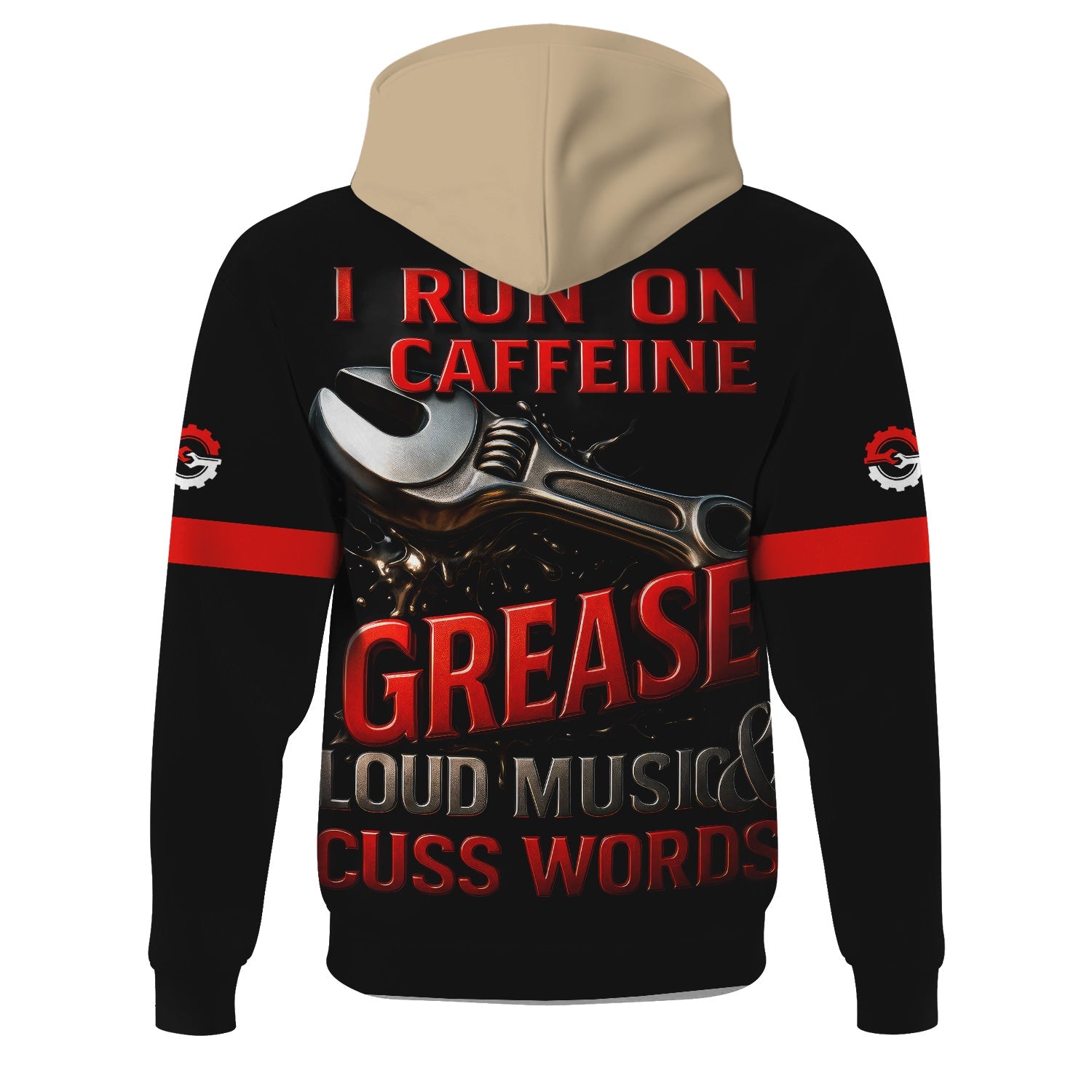Blisscorners Custom Name Mechanic T-Shirt, I Run On Caffeine Grease Loud Music & Cuss Words, Funny Skull Graphic Tee for Auto Repair, Garage, Car Lovers